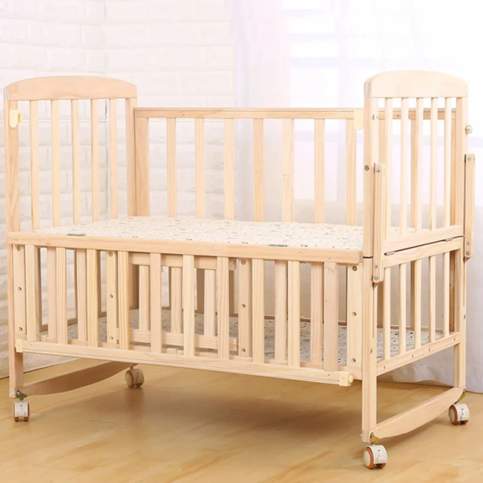 Rueda Universal Cuna de Madera Maciza, Conjunto de Ruedas con Freno para Bebés, Accesorios de Cama 4 Piezas
