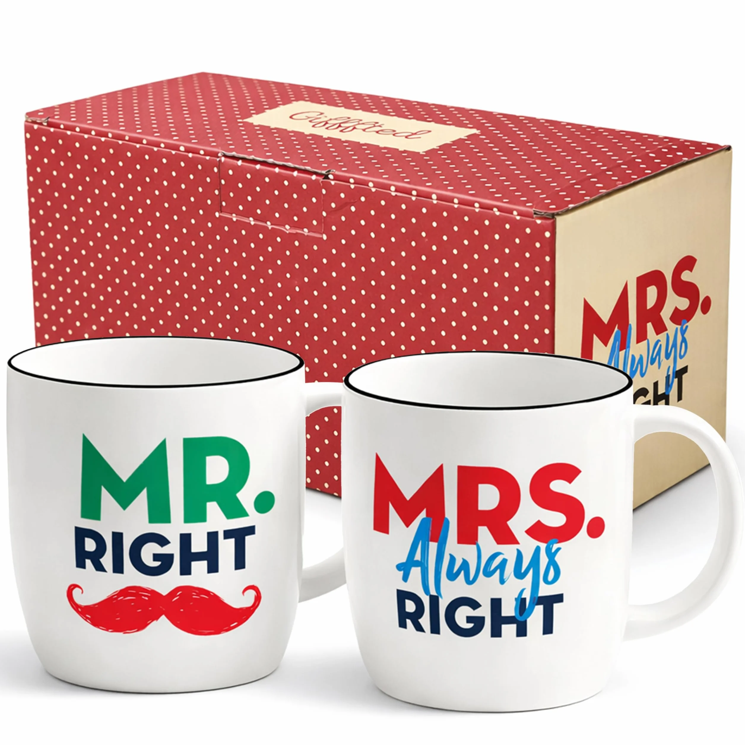 Gifffted Duo Mr Right Et Mrs Always Right, Taza Original Idea Regalo Cumpleaños Boda Para Pareja, Mujer, Hombre, Amigos, Amante Ella, Él, Noel, Cafe, Taza Humor