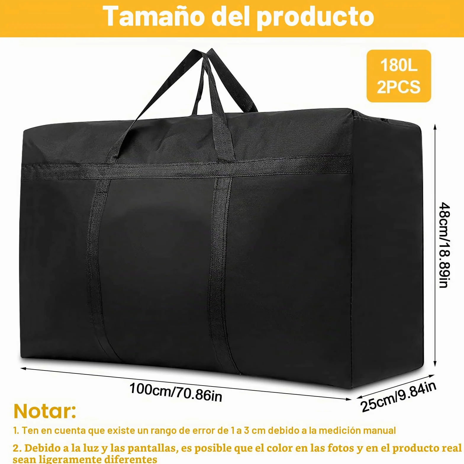 Bolsas de almacenamiento extra grandes de 180 L, Oxford 600D, bolsas de mudanza resistentes con cremalleras y asa reforzada, bolsa de transporte impermeable, bolsa de viaje