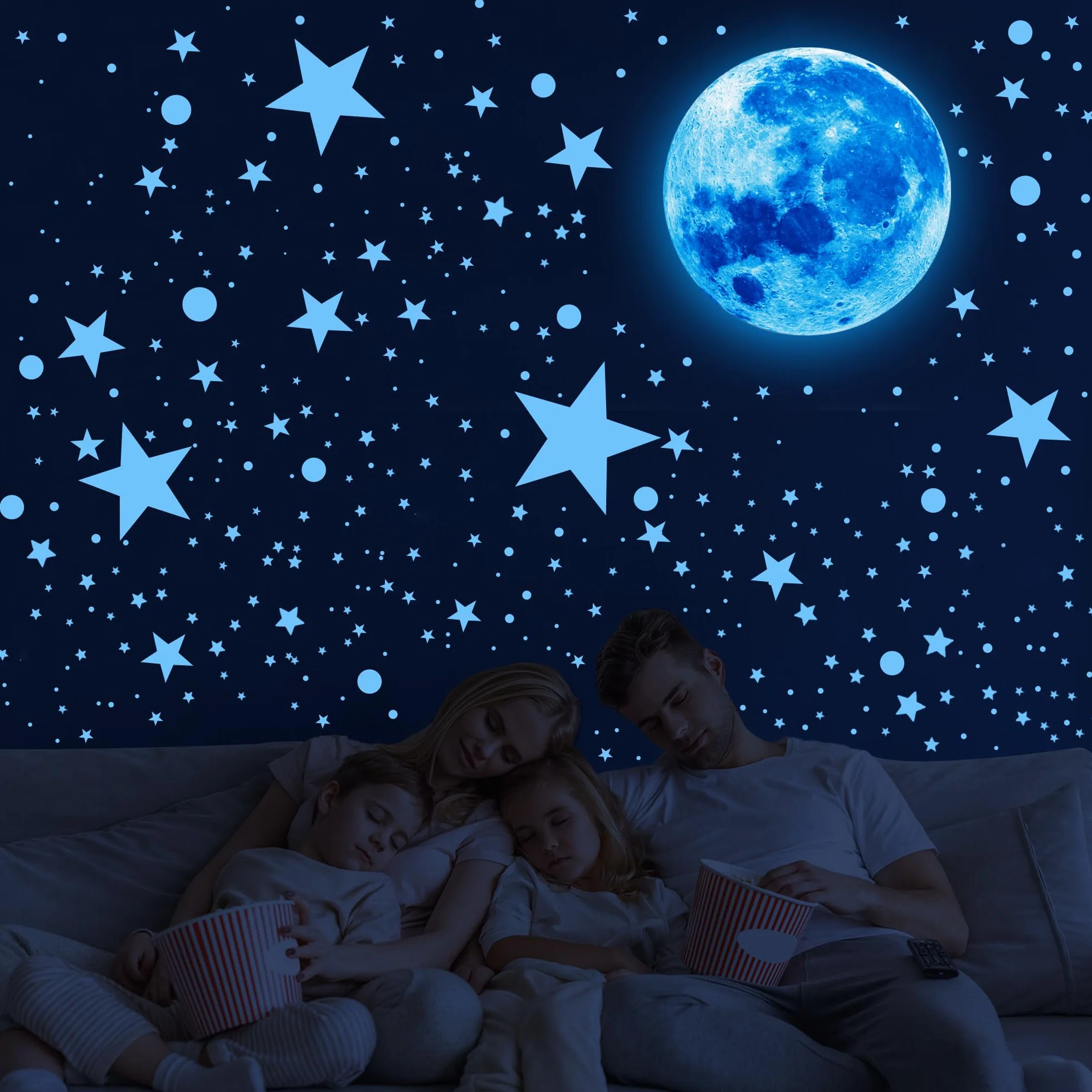512Pcs Estrellas Fluorescentes Pegatinas Infantiles para Techo Pared Luna Puntos Luminoso Decoracion Habitación