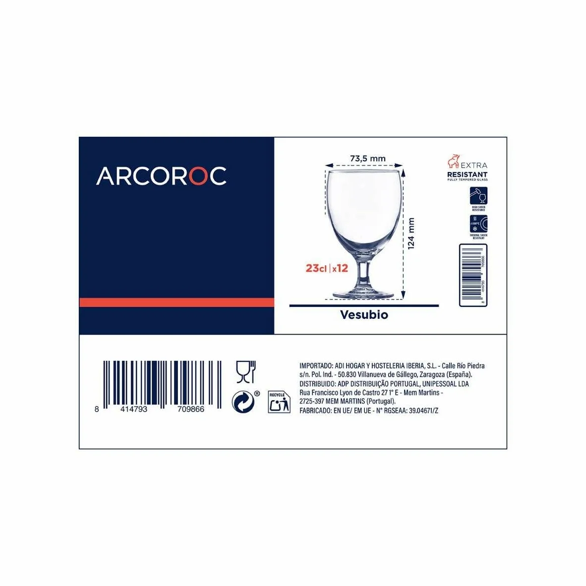 Arcoroc Set de Copas Vesubio Transparente 12 Unidades Vidrio 230 ml