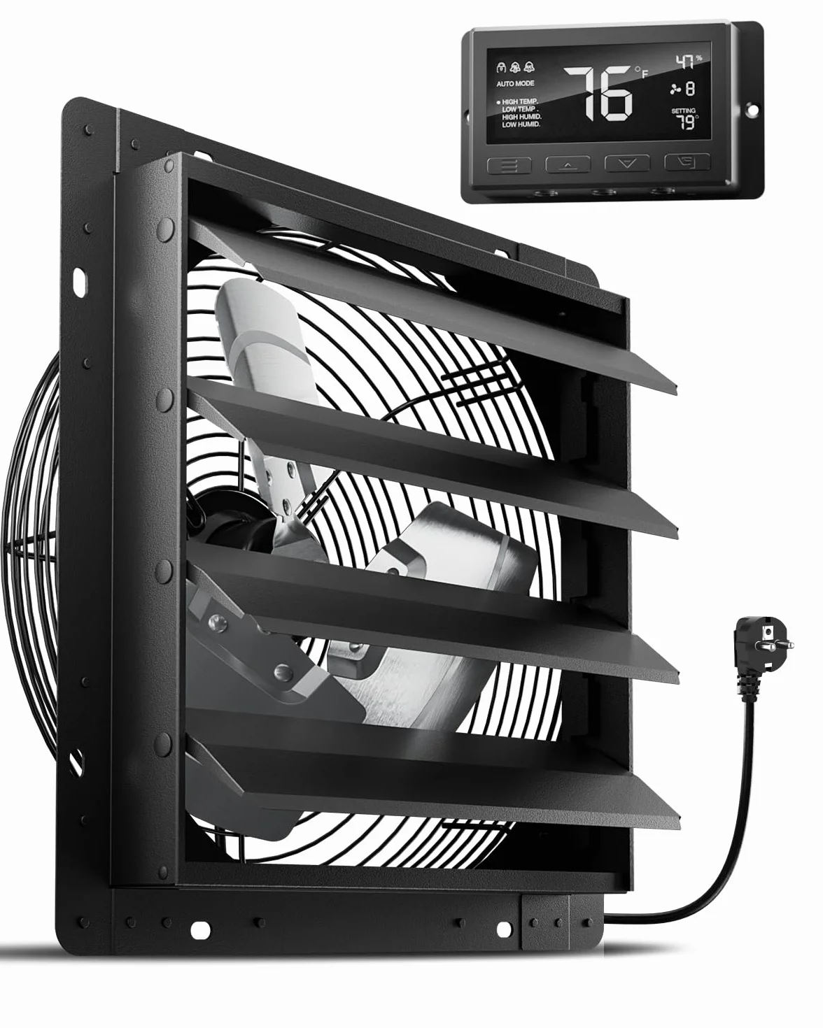 HG Power Extractor de 350 mm con Regulador de Temperatura y Humedad Ventilador Industrial de pared Inteligente 2200m³/h Motor EC Silencioso Ventilador de pared para Sótano Garaje Cocina Invernadero