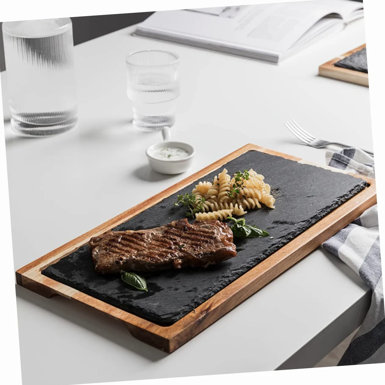 1 Pieza Bandeja De Cocina Occidental Con Servicio Bandejas Placas Para Servir Elegante Lámina Bandeja Platos Tablas De Embutidos Bandeja Decorativa Junta Negro Acacia