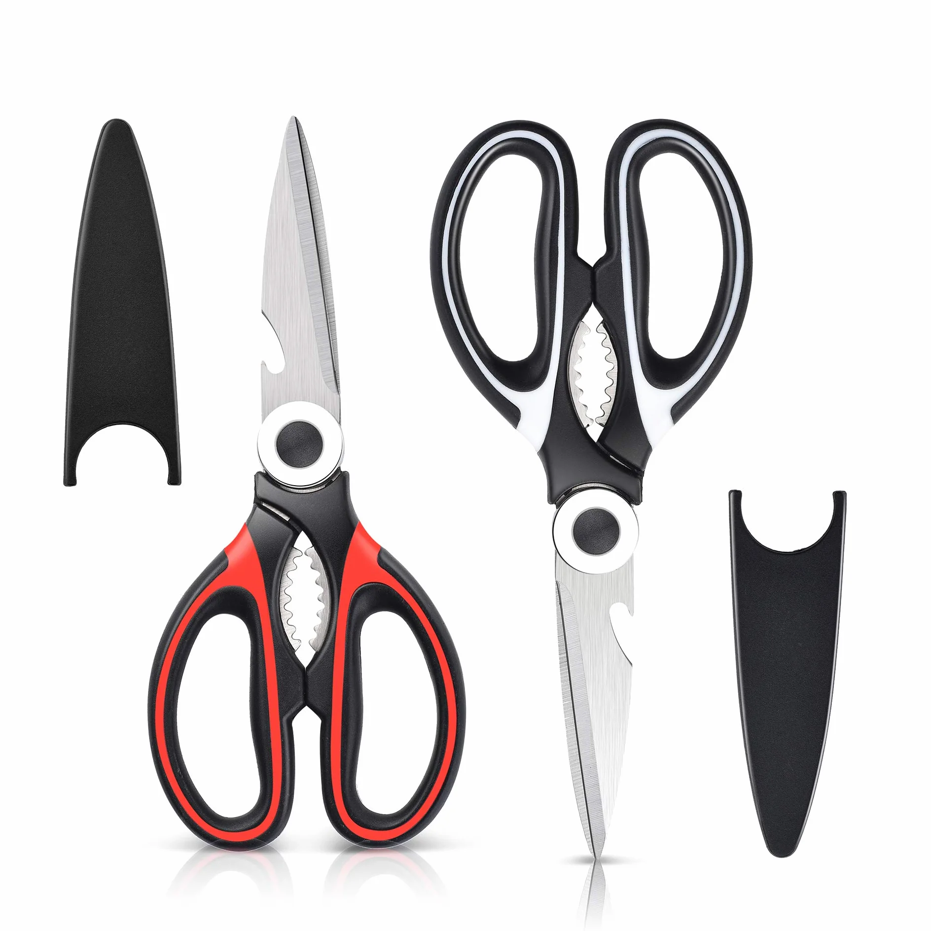 Tijeras de Cocina multifunción(Pack de 2),Acero Inoxidable,con Funda Protectora para Cuchilla,Usado para Cortar Pollo, Pescado, Carne, Vegetales, Hierbas