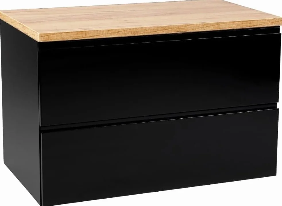 .Deftrans Armario Inferior para Lavabo Colgante con cajones, Color Negro, 80 x 50 x 46 cm, Armario de Pared sin Placa de Lavabo