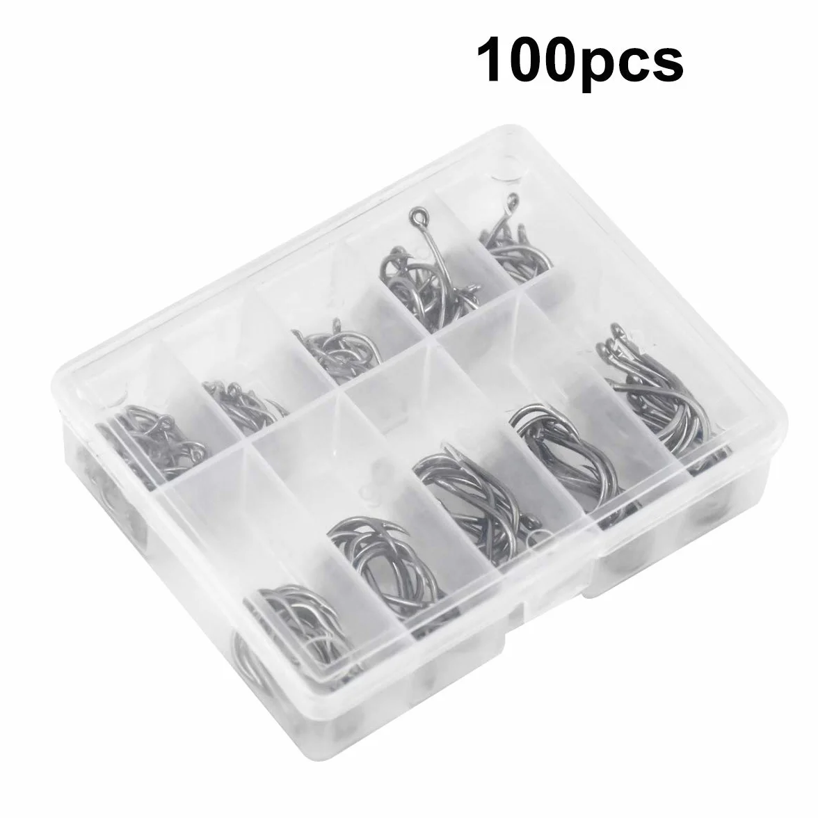 Anzuelos de Pesca 100 PCS 10 Tamaños Acero al Carbono con Caja 3# - 12#