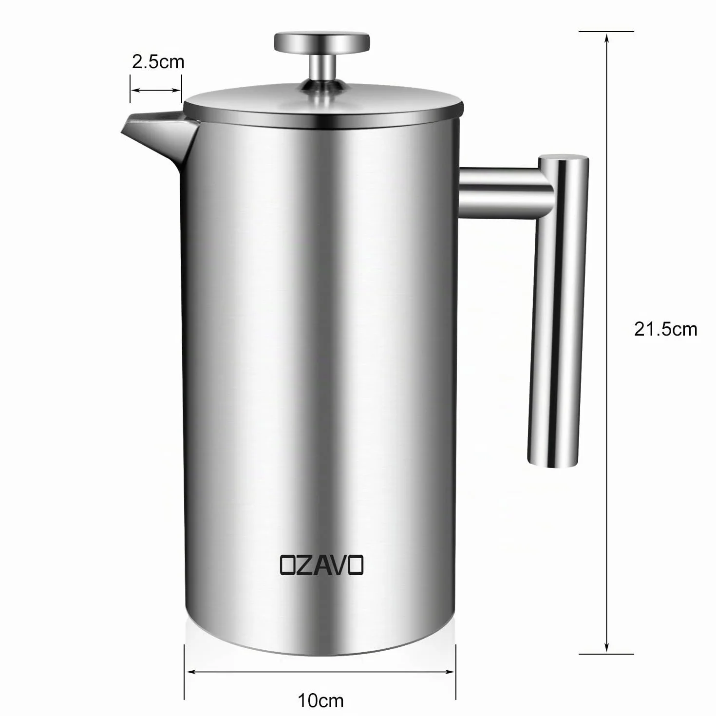 Cafetera de Émbolo Individual Prensa Francesa Acero Inoxidable 1L Plateado