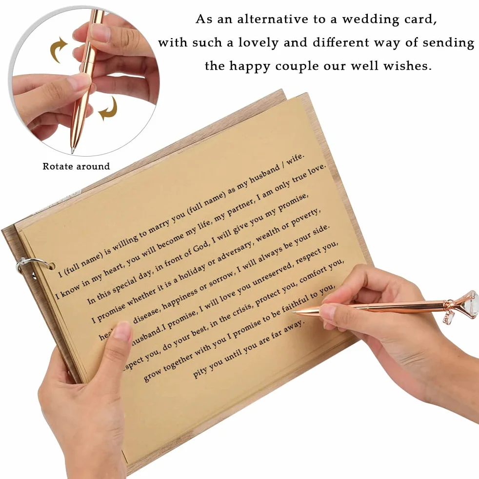 Libro de Visitas de Boda BOPHIS Libros de Firmas para Bodas Retro de Madera con Bolígrafo, Libro de Visitas Kraft, Libro de Recuerdos de Boda para Invitado de Boda, Aniversario, Compromiso de Fiesta