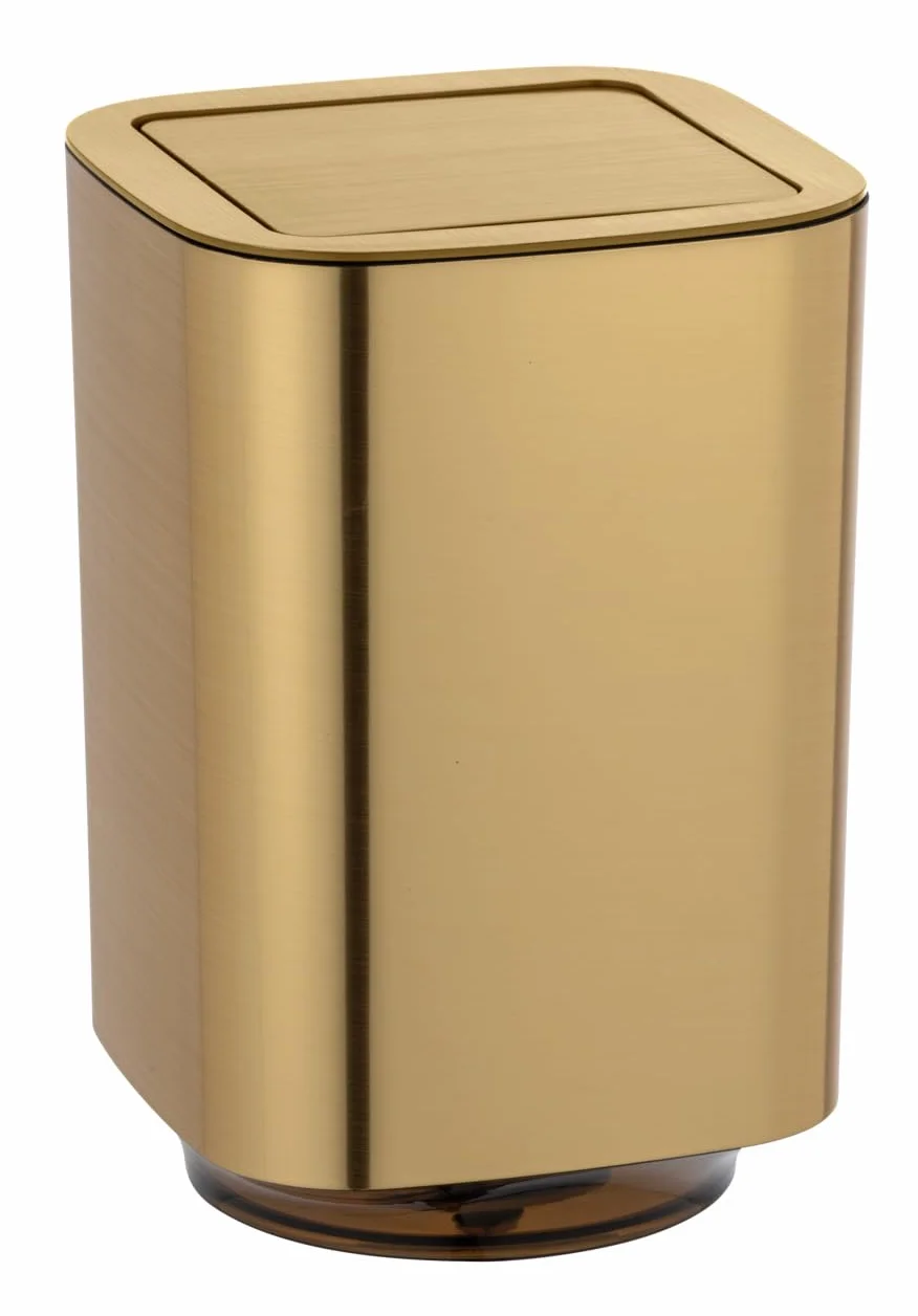 Wenko Cubo con tapa oscilante Auron oro, Capacidad 5.5 l, Plástico, 17.2 x 25.5 x 17.2 cm, Oro