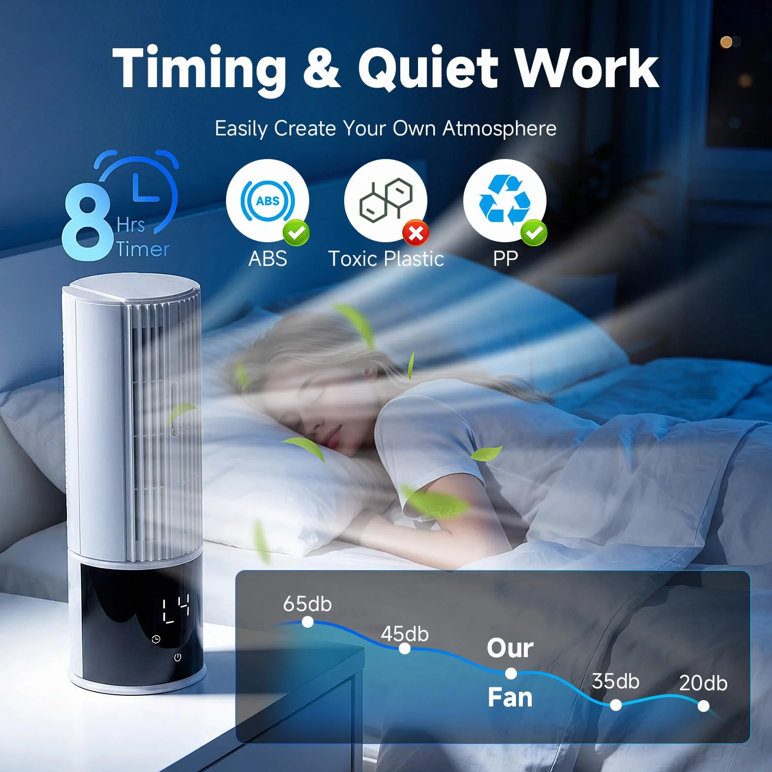 Aire acondicionado portátil 6en1, ventilador 3 velocidades Modo Tormenta, Viento del sueño, Función de niebla y temporizador, Oscilación de 45°/90° perfecto para familia, oficina (Blanco perla)