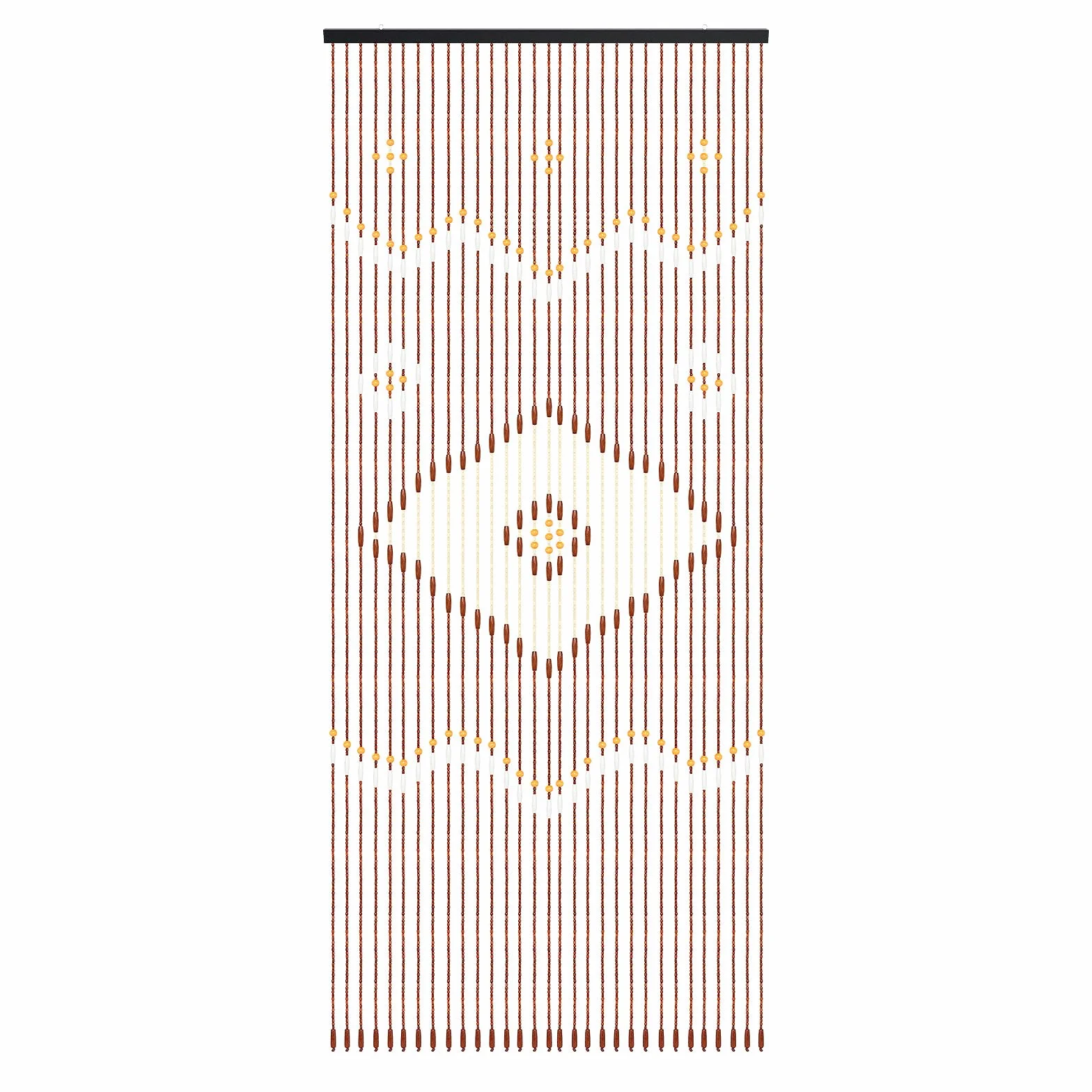 Cortina para puerta de madera de bambú, estilo bohemio, 90 x 208 cm, con perlas color marrón chocolate, separador de ambientes, estilo bohemio, ideal para salón, dormitorio, diseño geométrico
