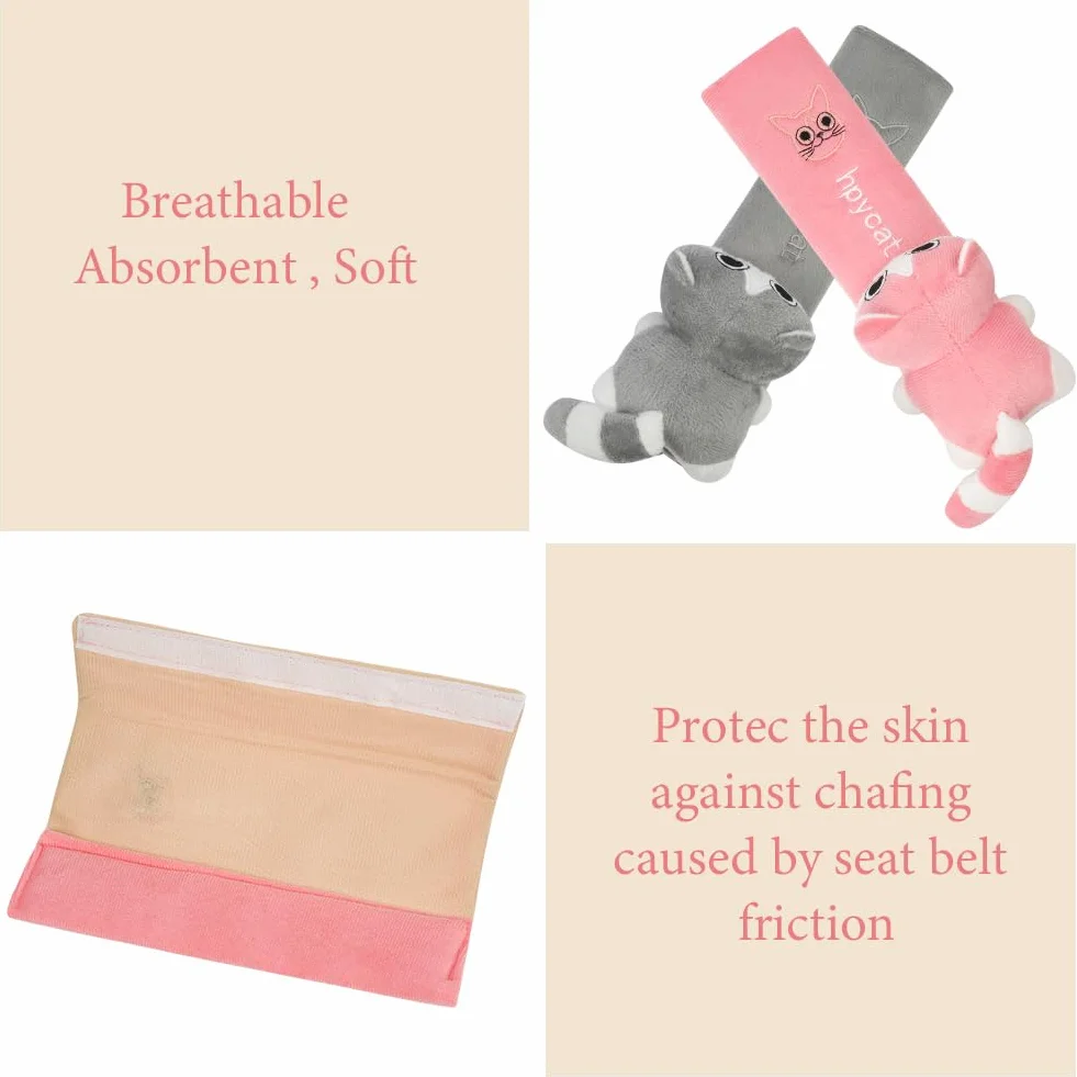 URAQT Almohadillas Cinturon Coche Niños, 2pcs Protector Cinturon Coche, Almohadillas para Cinturón de Seguridad de Viaje, Funda Cinturon Coche para Adulto Niños para Protegen Hombro Cuello