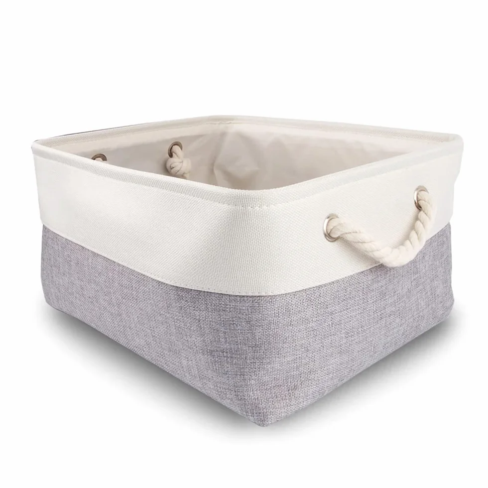 Mangata Caja de almacenaje, cestas de almacenaje Tela, Plegable Cajas organizadoras para Ropa, Juguetes, armarios (38x28x24 cm, Juego de 3, Gris Blanco)