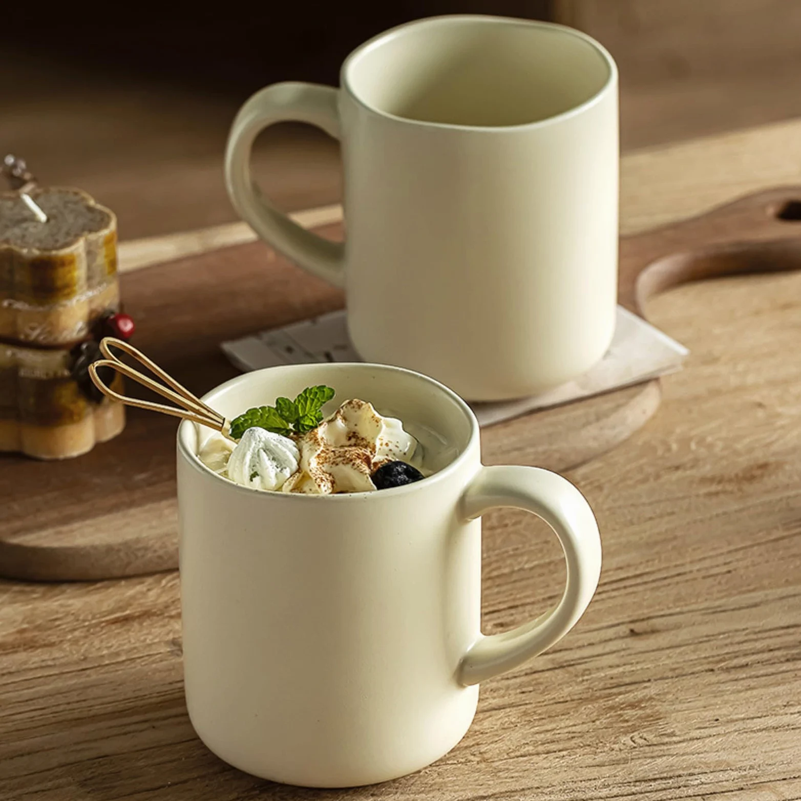 Taza de cerámica ondulada para el hogar, 450 ml, para el desayuno, color beige, 450 ml