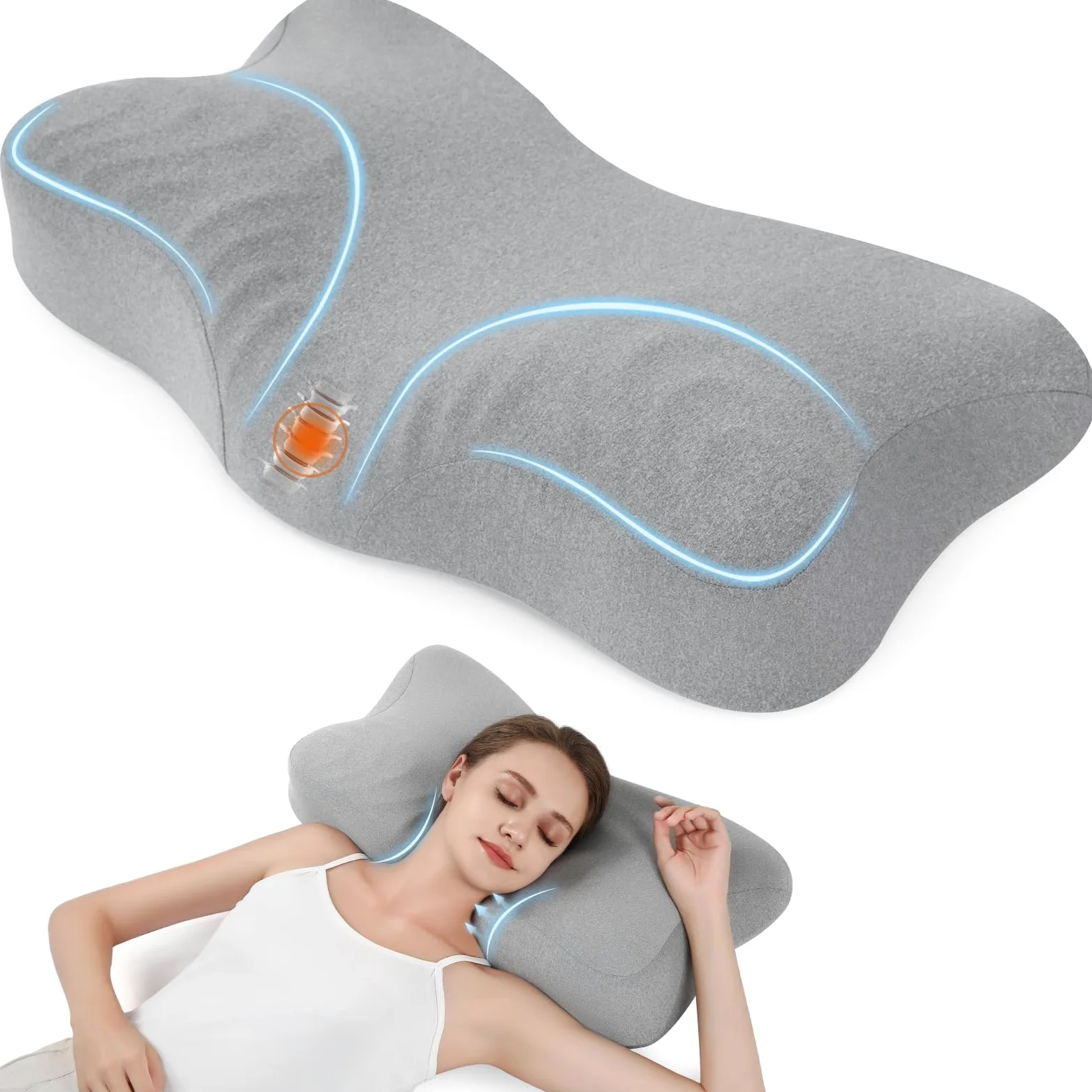 jiaao Almohada Cervical de Espuma Viscoelastica, Almohada Cervicales y Cuello, Almohada Ortopedica para Soporte de Cuello, Almohadas Ergonómico para Dormir de Lado y Boca Arriba, Gris Claro