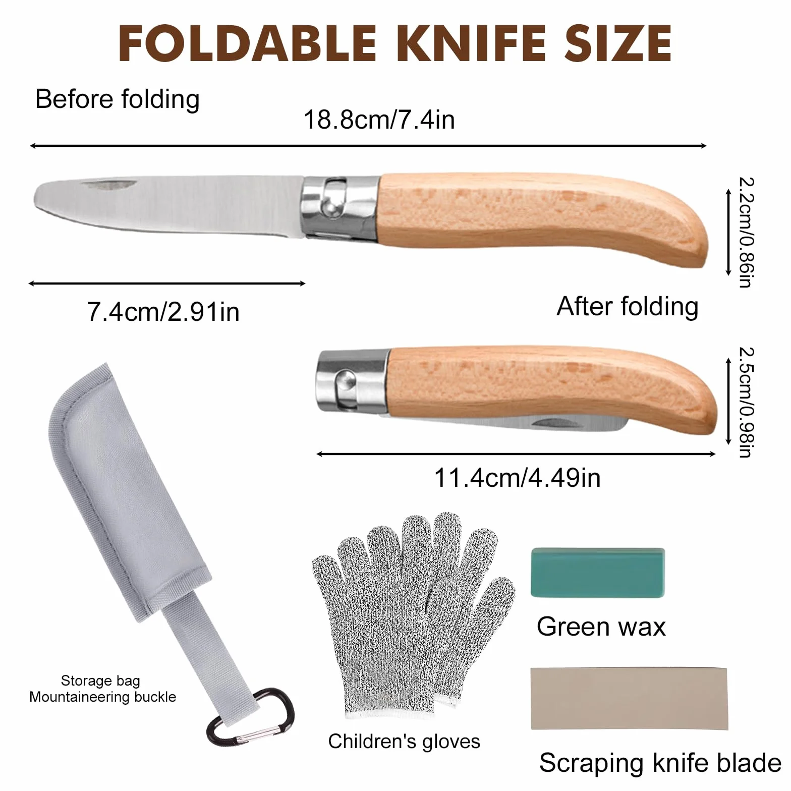 Juego de cuchillos infantiles para tallar con mango de madera, navaja plegable para exteriores con guantes