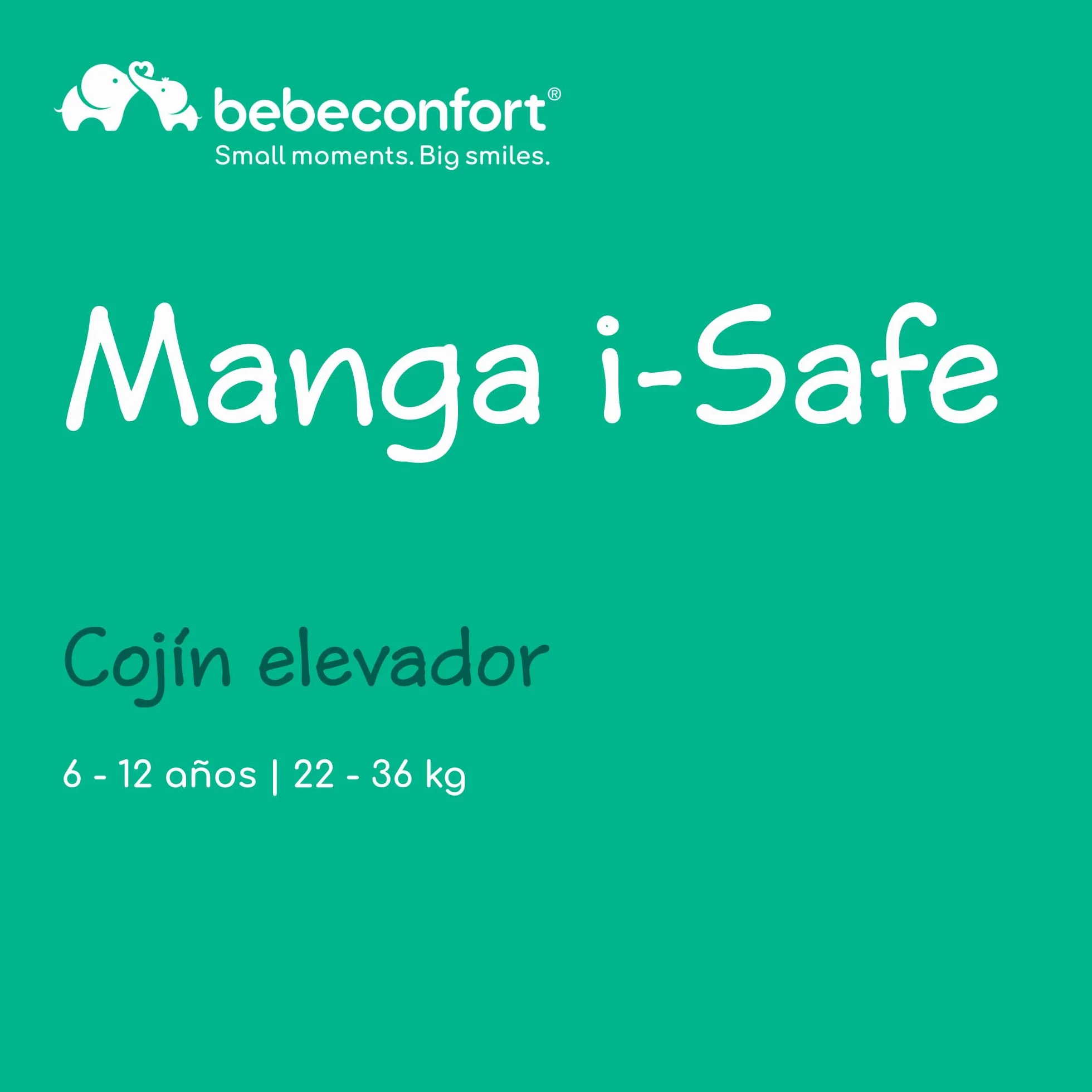 Bebeconfort Manga i-Safe Asiento Elevador Coche 6-12 Años 128-150 cm Silla Coche Compacto Ligero Fácil Instalación Cinturón Acolchado Tinted Black