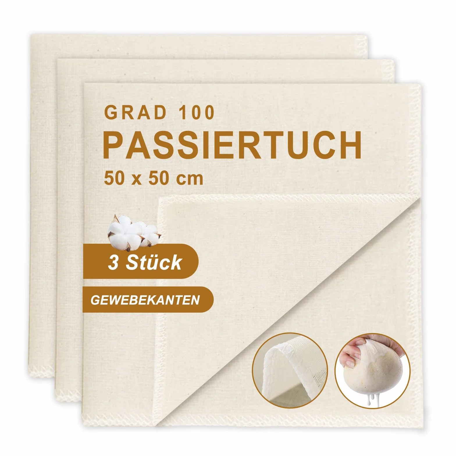 3 Piezas Tela Filtrante Reutilizable, 50 x 50 cm Paño para Queso, Cheese Cloth, Colador Tela para Queso Filtros de Muselina Alimentos para Colar Jugo, Queso, Té, Especias