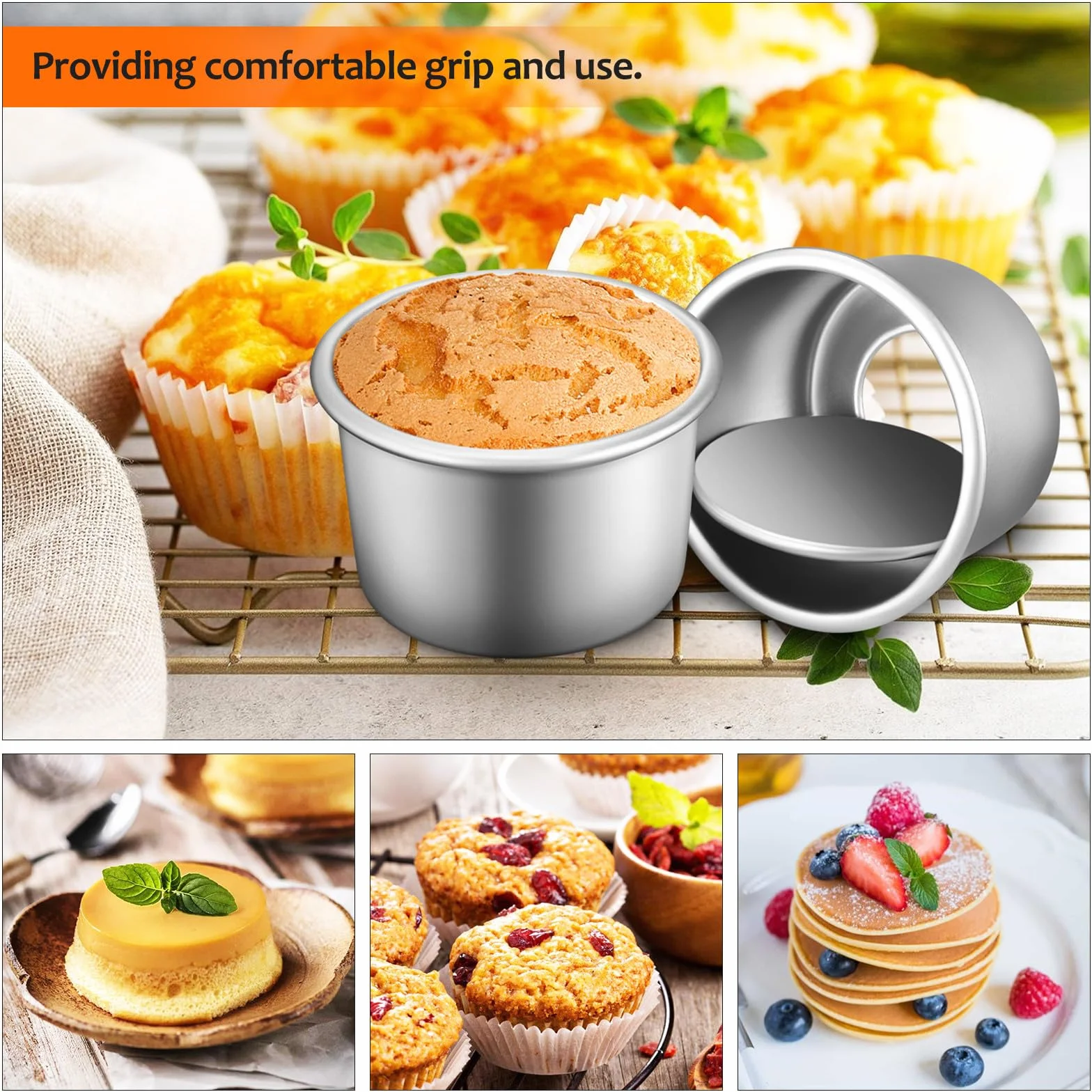 FOMIYES Molde para Pasteles Redondo de 2 Pulgadas con Fondo Desmontable, Aluminio Antiadherente, Juego de 4 Unidades, Adecuado para Hornear Tartas, Quiches y Postres Variados en Horno