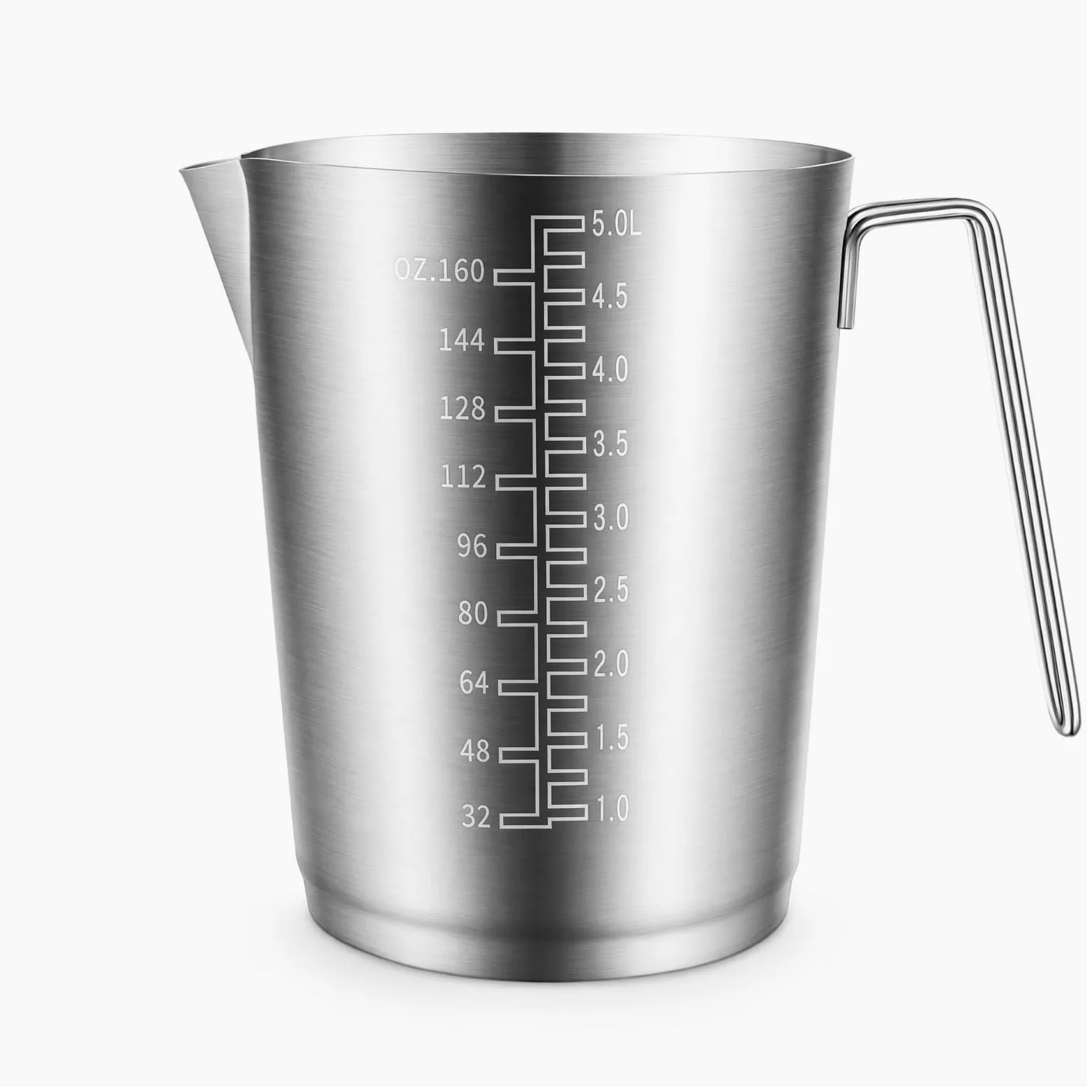 MagiDeal Jarra Medidora de Cocina Vaso Medidor Taza Medidora Jarra con Graduaciones de Fácil Lectura Acero Inoxidable Resistente y Moldeado Adecuada para, 5L