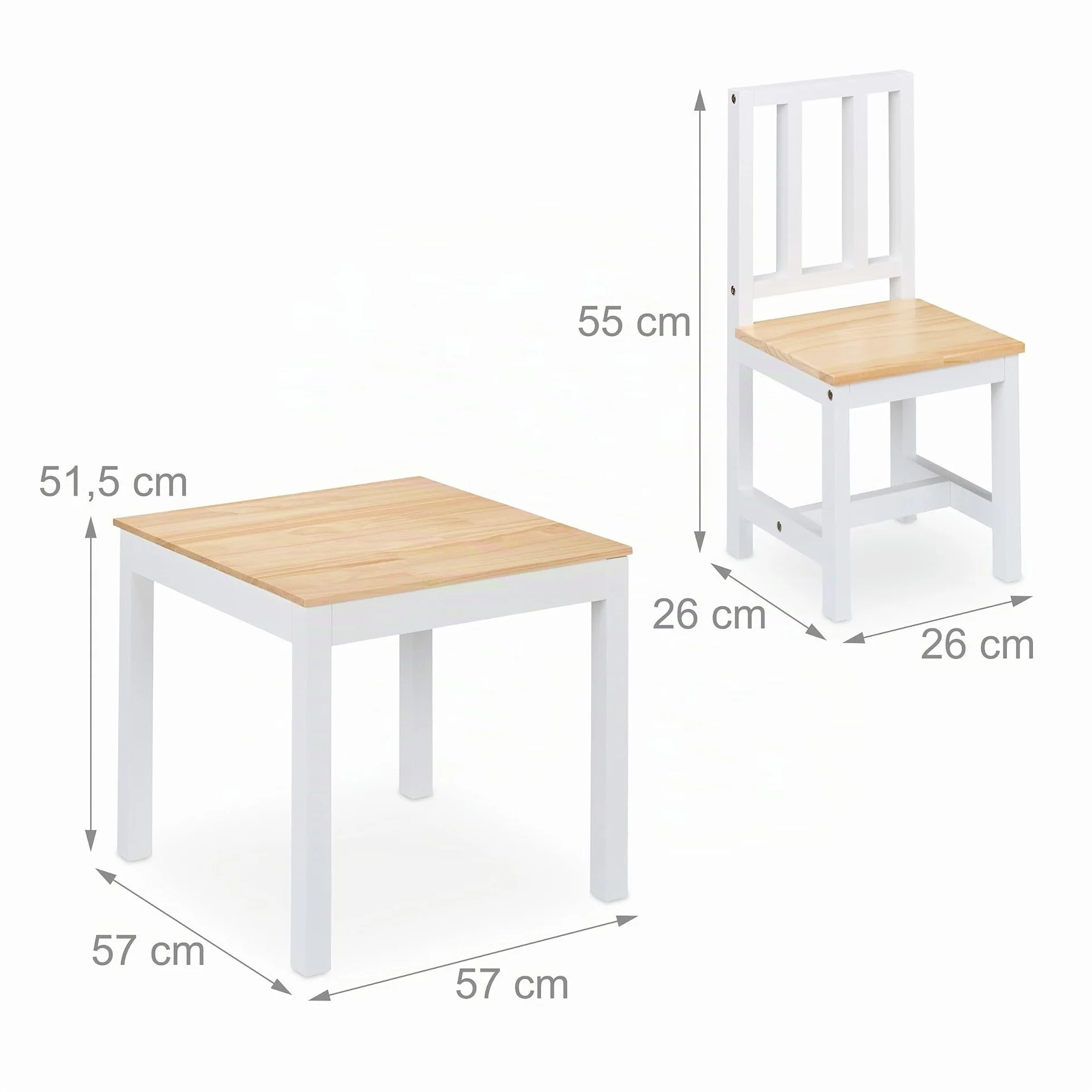 Relaxdays Mesa y 2 Sillas Infantiles, 3 Piezas, Mobiliario para Niños y Niñas, Set de Muebles Dormitorio, Blanco/Natural