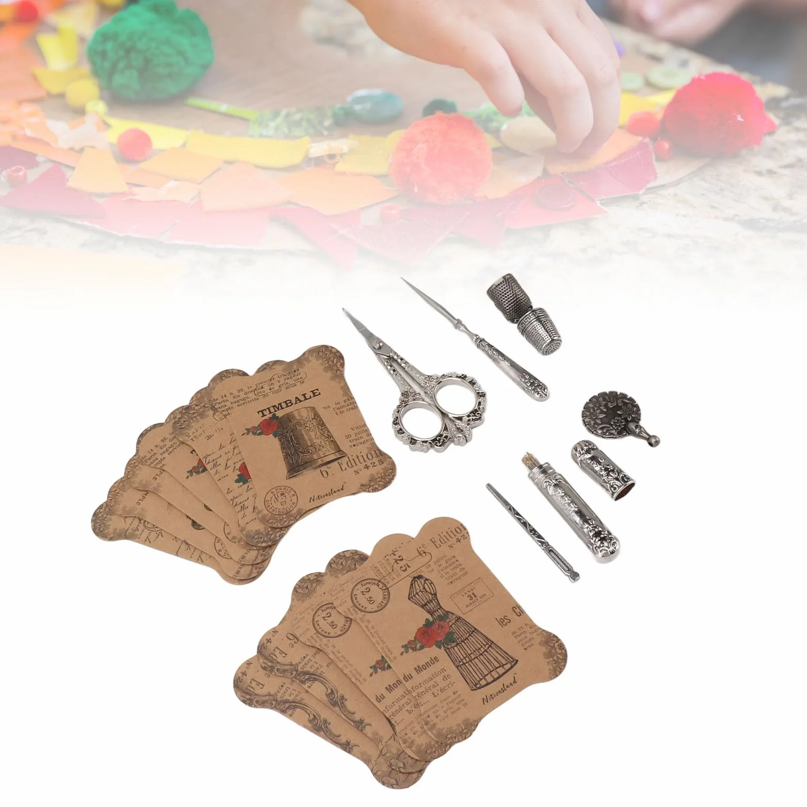 Juego de Tijeras de Bordar Vintage, Kit de Costura Antiguo de Acero Inoxidable con 7 Piezas, para Costura Artesanal (Plata)