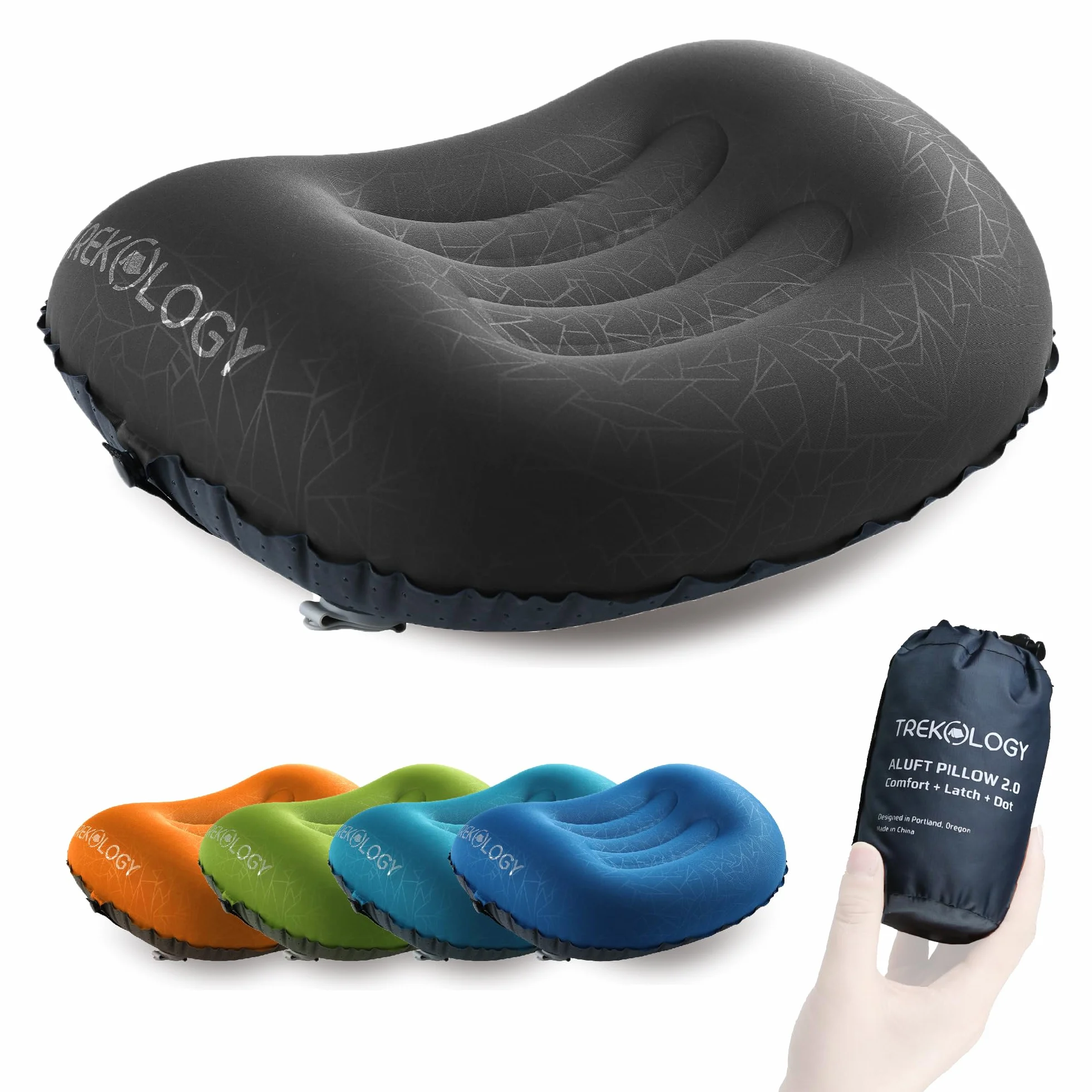 Trekology Almohada Inflable Ultraligera para Viaje Acampar Compacta Ergonómica Soporte Cuello