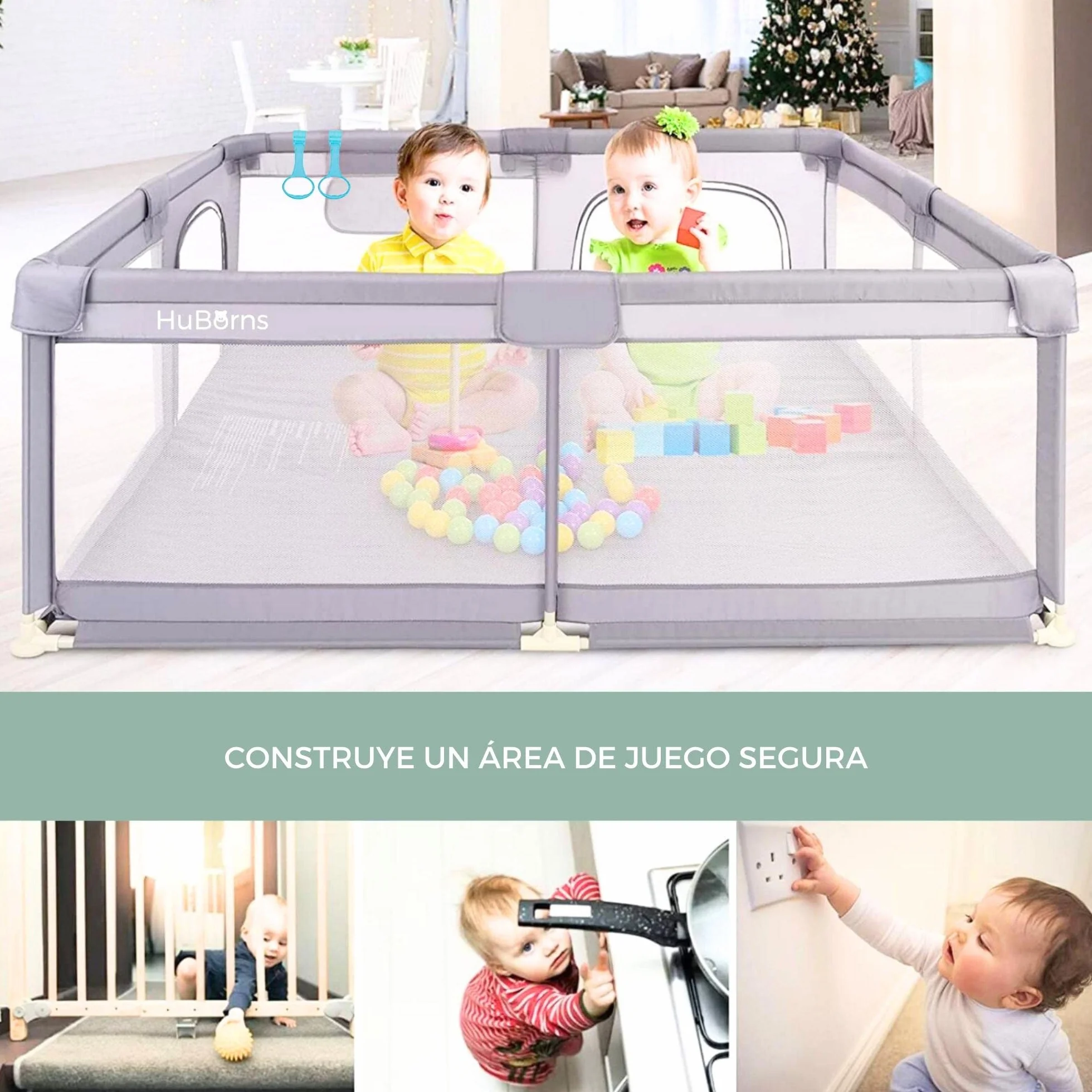 HUBORNS Parque infantil bebé plegable 124x124 con malla transpirable