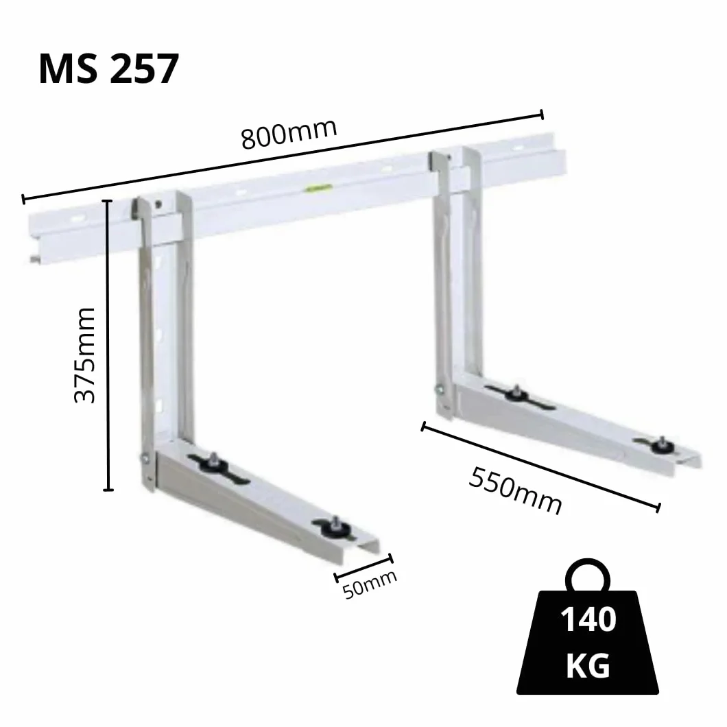 RODIGAS MS 253 soporte mural 800/465 mm, máx. 140 kg, A/A/bomba de calor | Soporte mural universal robusto para equipos split y bombas de calor; estable, compacto y fácil de montar.