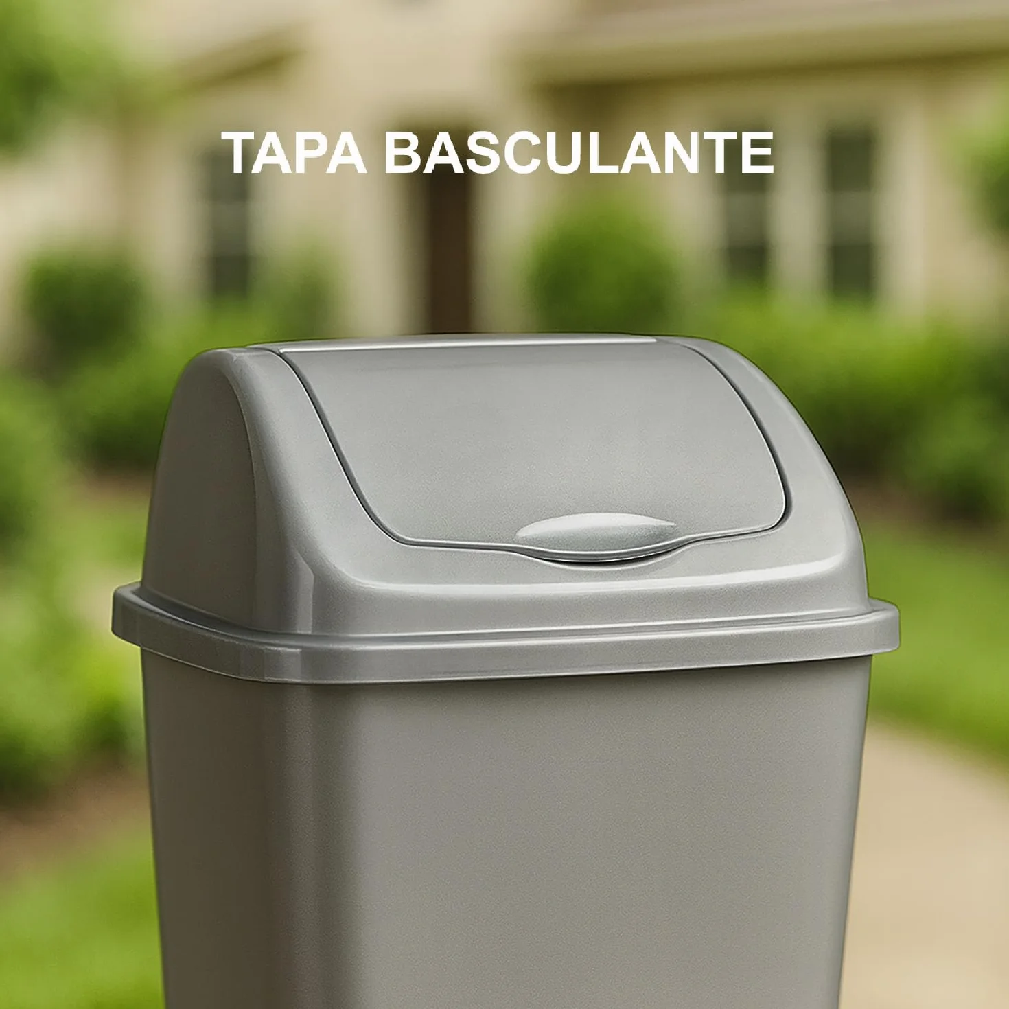 TIENDA EURASIA - Papelera con Tapa Basculante, Cubo de Basura 50 Litros, Papelera para Baño, Oficina, Cocina, Cubo Basura Tamaño 40 x 35 x 68 cm (Plata)