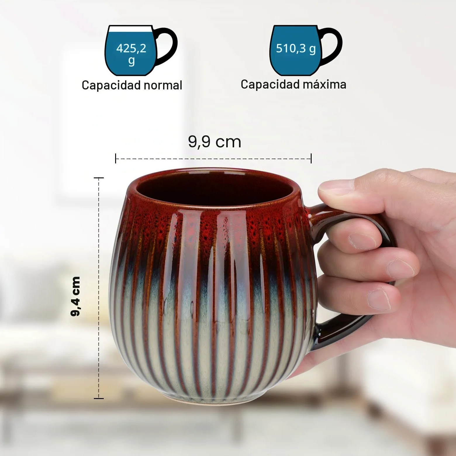 Set de tazas de cerámica CosyCorner, 530 ml, grandes tazas de café para el hogar y la oficina, taza de cerámica para café y té, 4 unidades