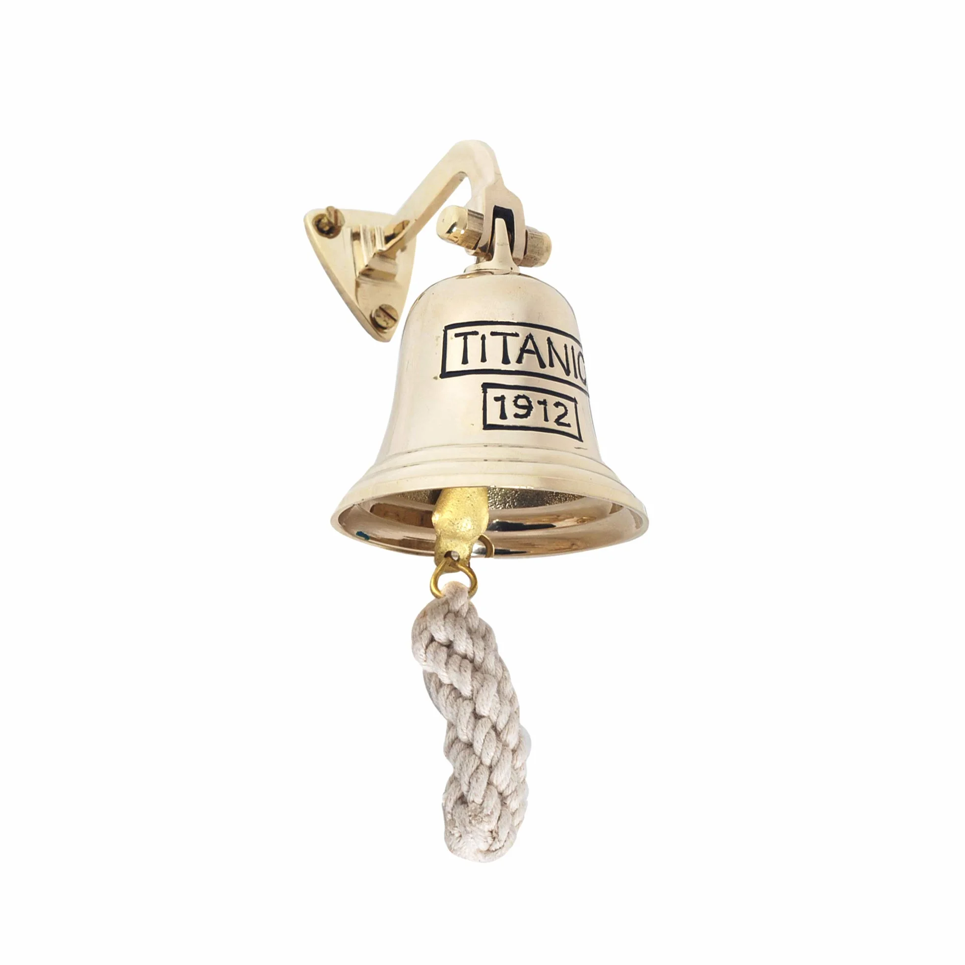 Campana de Barco para Colgar en Pared de Laton Titanic 10 cm con Cuerda Sonajero, Timbre Recepción, Decoración Nautica Retro Vintage