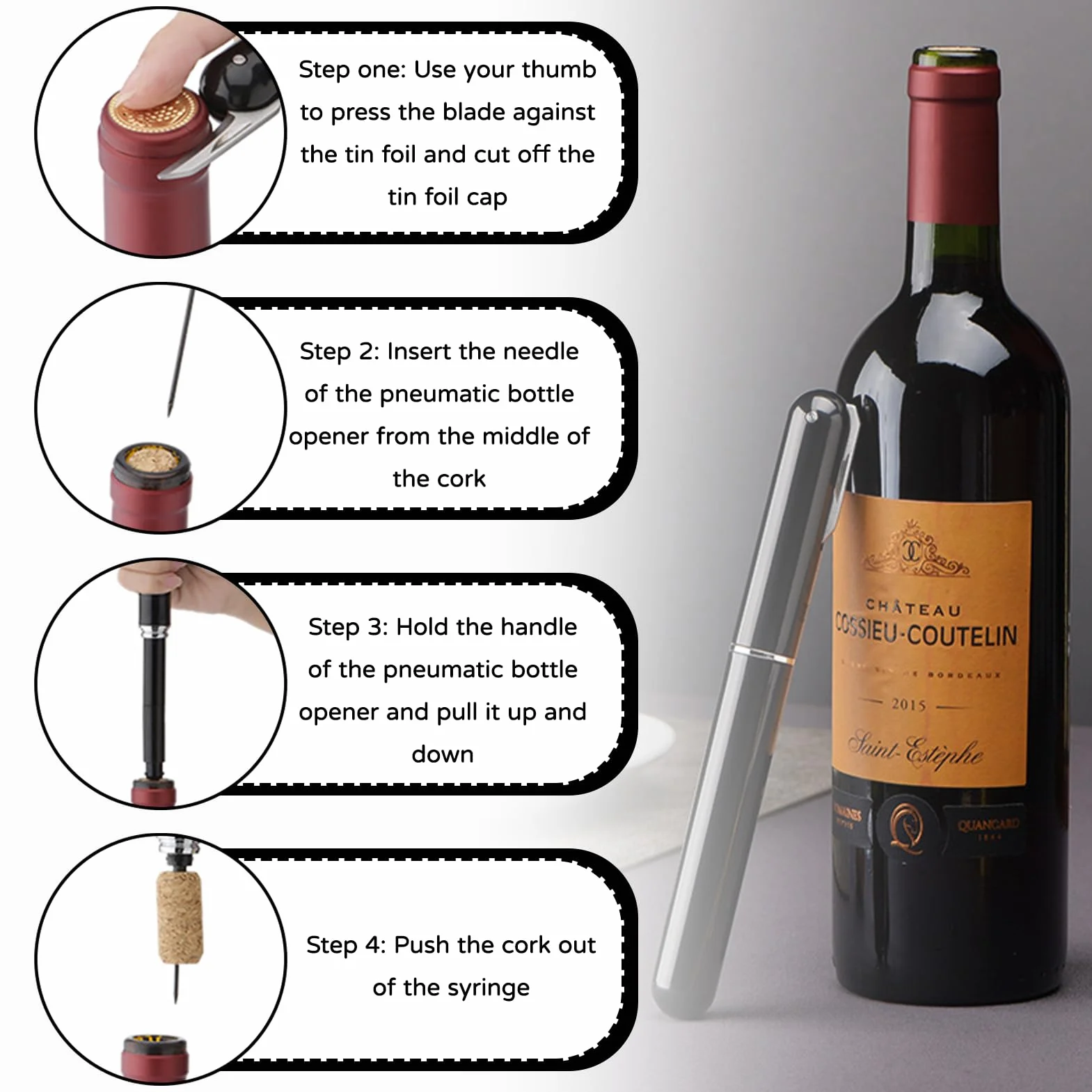 Neumático Tapón,2-en-1 Bomba De Aire Con Cortador De Cápsula, Abrebotellas Abrebotellas De Presión De Aire Para Botellas De Vino Para Hogar, Restaurante, Regalos Para Los Amantes Del Vino
