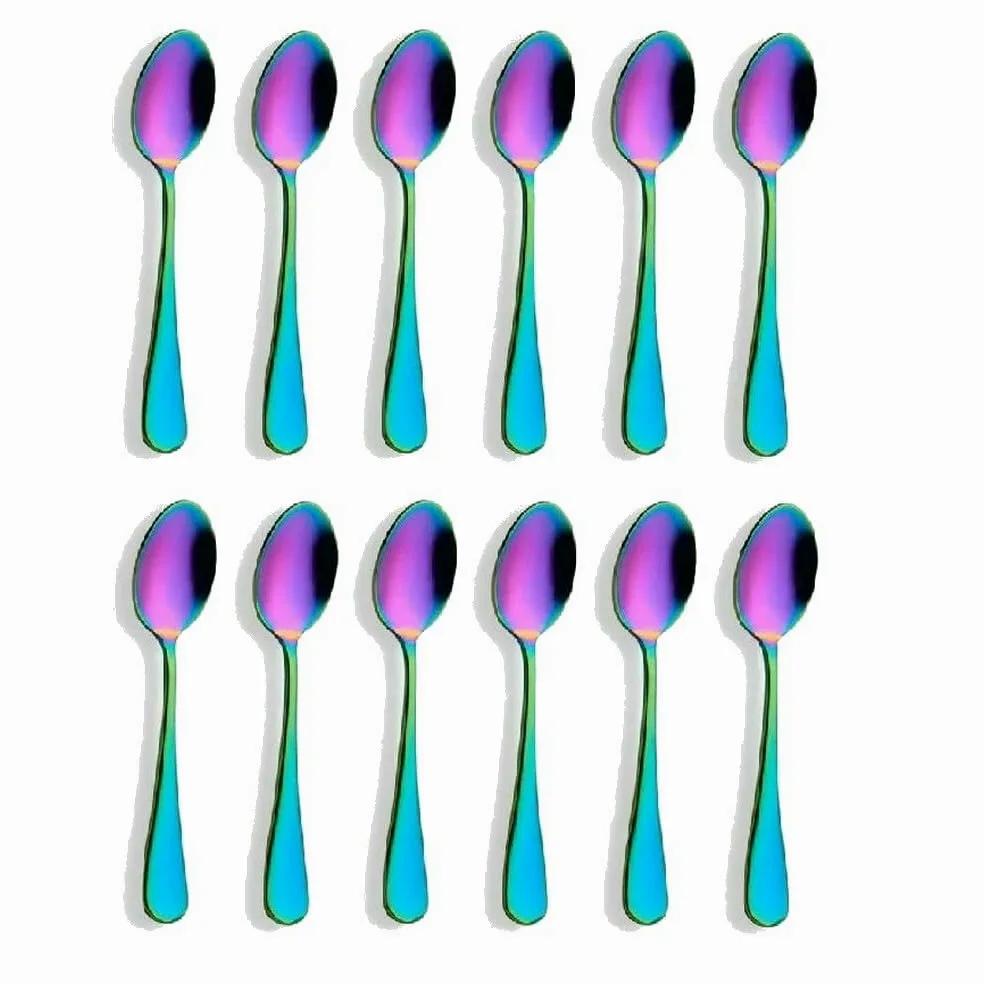 ZBDP - Cucharas pequeñas de postre de acero inoxidable de 14 a 12 unidades, de acero inoxidable, redondas, para agitar, cubiertos coloridos