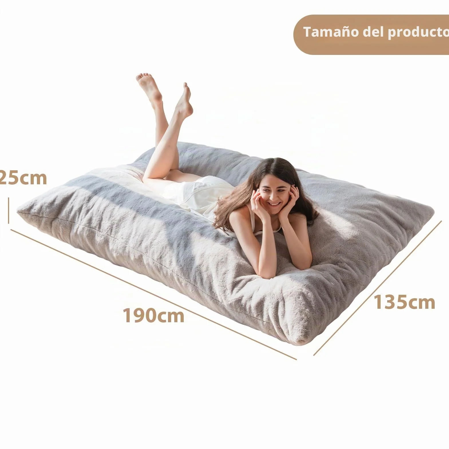 Maxyoyo Puf gigante convertible que se pliega de puf a cama, sofá grande con funda de felpa y relleno mullido incluido para adultos, parejas, invitados, color gris, doble