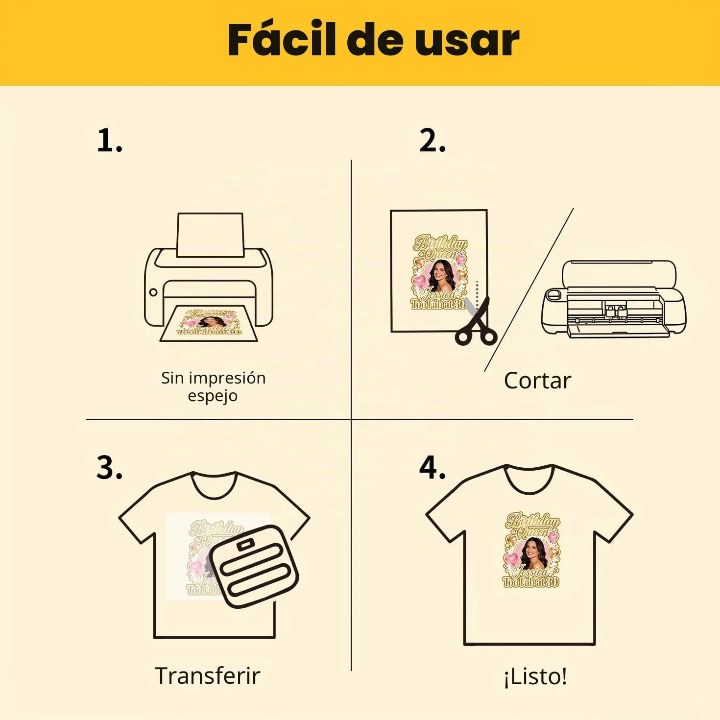 TransOurDream-vieja marca.Transfer Paper Para Tejidos Claros,Papel de Transferencia,Sin Impresión de Espejo(A4x10 Hojas)