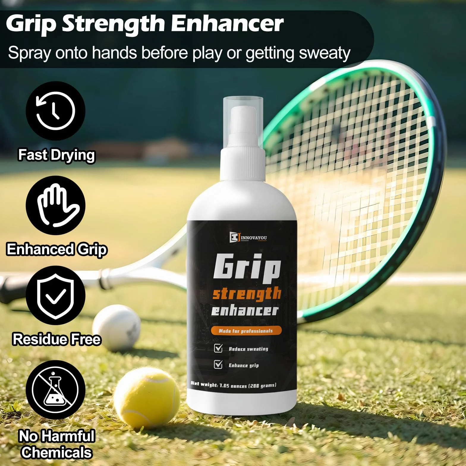 Sport Grip Spray 200 ml, Aumenta el Rendimiento, Mejora el Control y maximiza el Agarre, Spray Antideslizante para Manos y Pala
