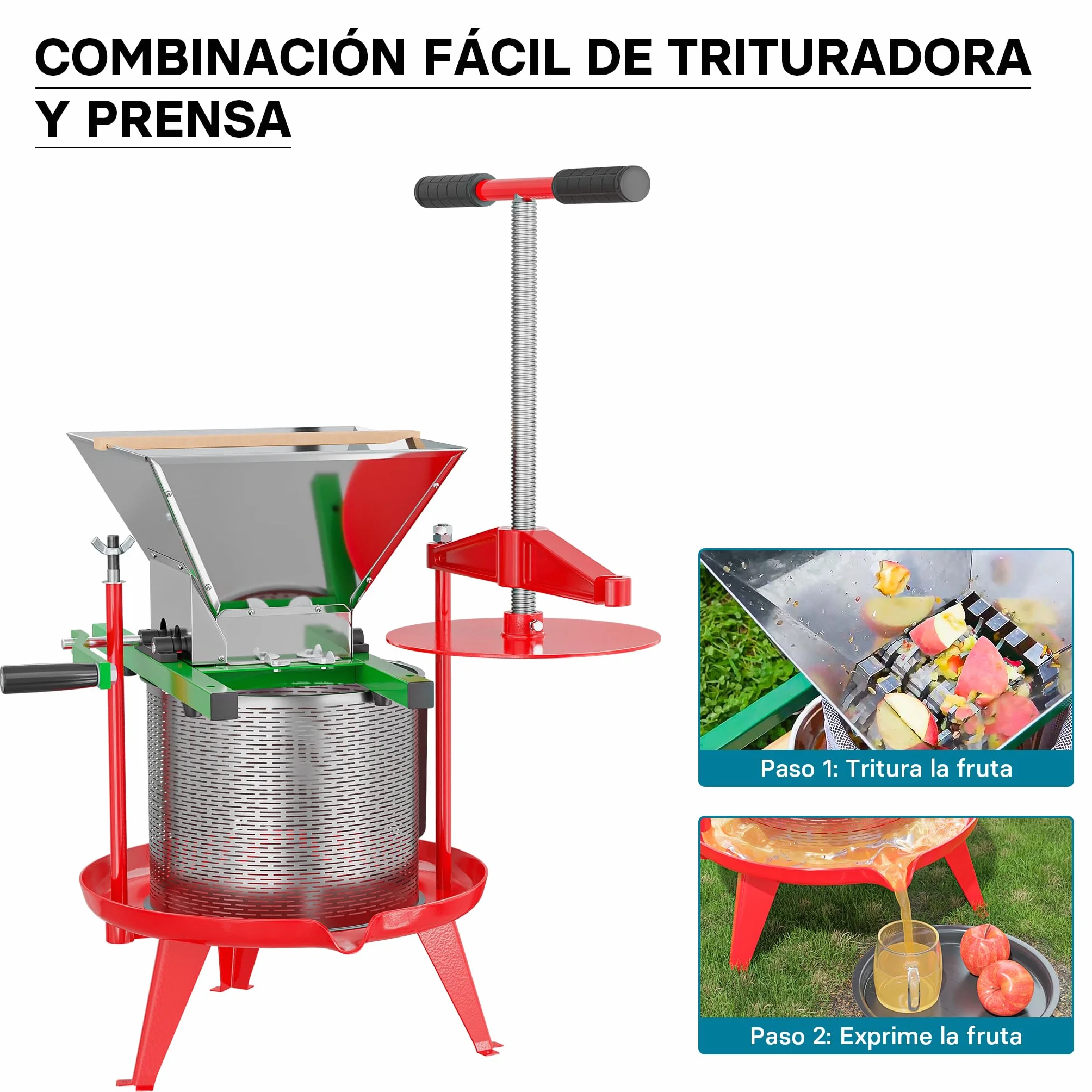 WilTec Prensa de Fruta de Acero Inoxidable Capacidad de 14 litros Prensa de husillo para Zumo Vino Sidra