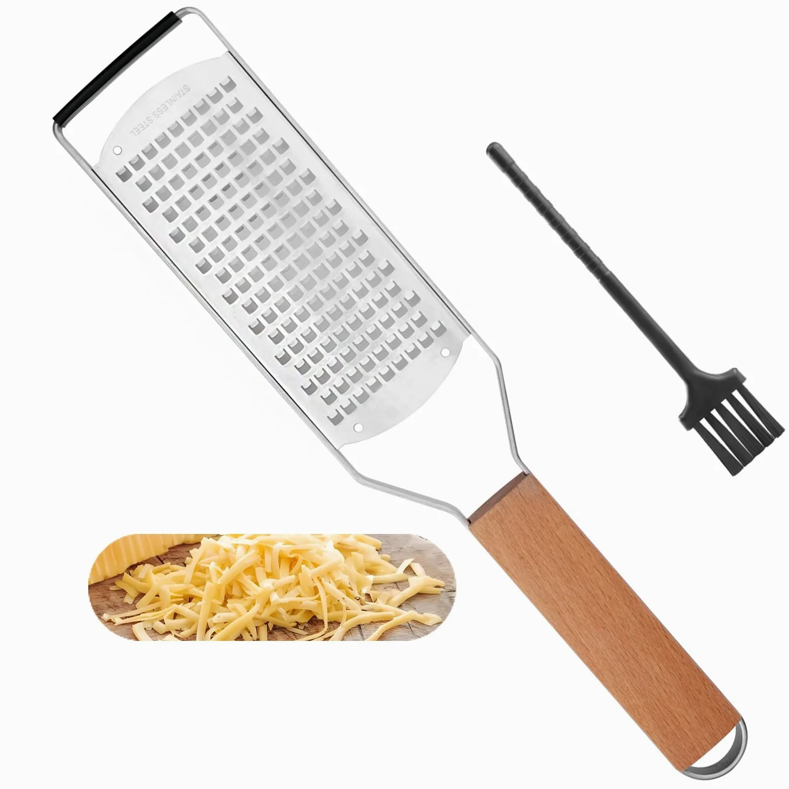 SHIKORI Ralladores de queso profesionales de acero inoxidable para cocina, rallador de limón de metal con mango de madera para queso, chocolate, especias, utensilios de cocina y herramientas, agujero