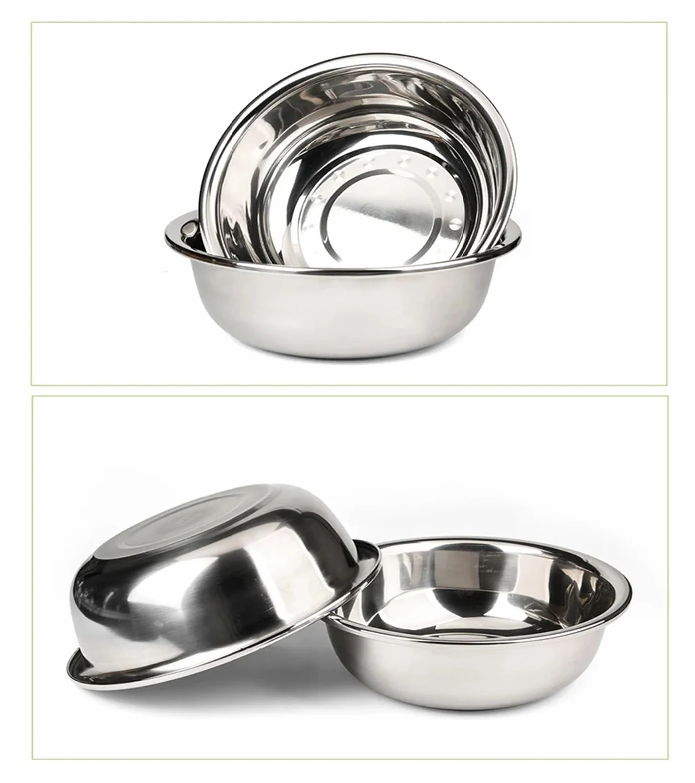 Juego de Cuencos for Mezclar Acero Inoxidable, Recipiente Grande Metal, ensaladera Resistente, Cesta escurridora for Frutas y Verduras(Bowl 32cm)