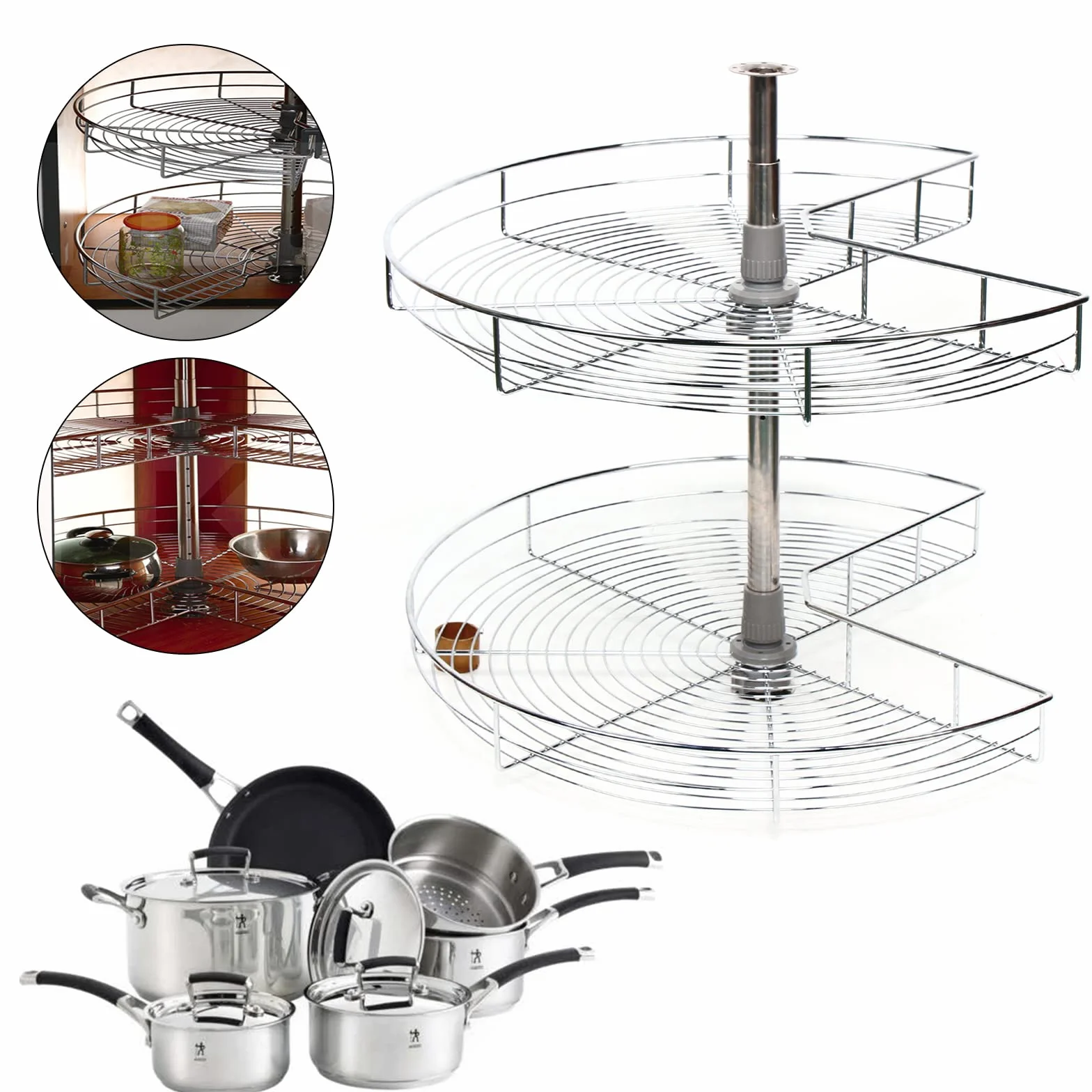 Carrusel de cocina, armario de cocina, estante giratorio, armario de carrusel, ajustable, herraje giratorio de 270°, armario de esquina, diámetro de 71 cm, para armario de esquina, plato
