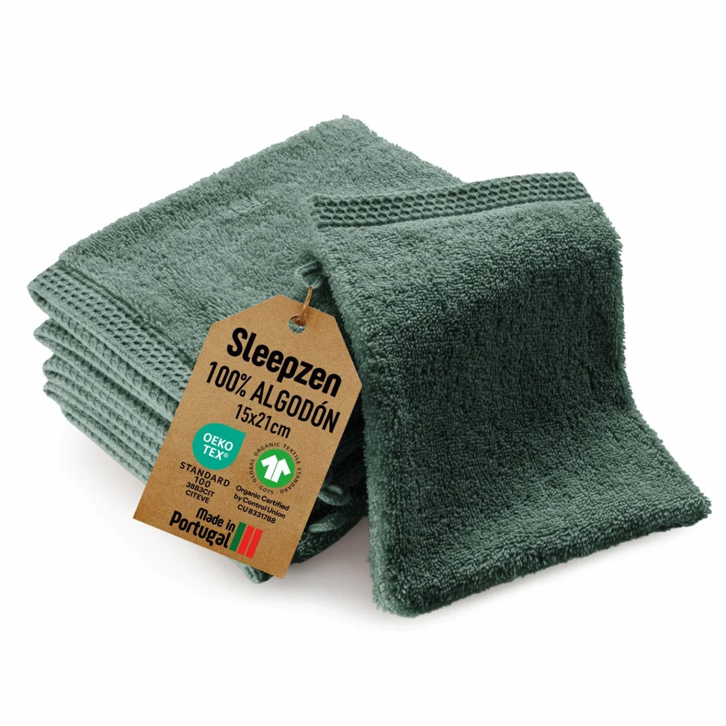 Juego de 6 Toallitas de Baño de Algodón Orgánico 500 g/m² - GOTS Oeko-Tex - Fabricado en Portugal