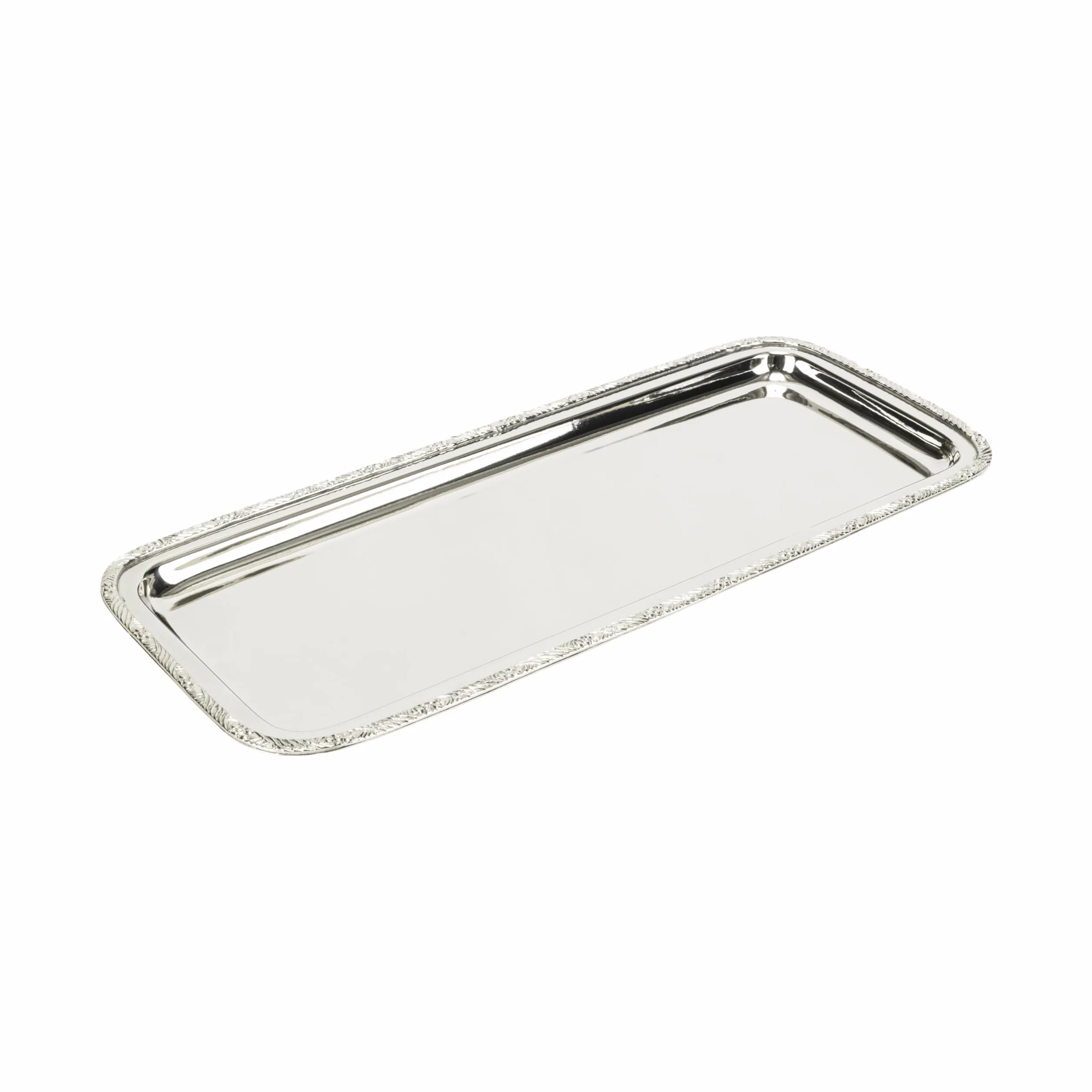 Elegance Bandeja de Acero Inoxidable para Servir de 38 x 15 cm, Elegante diseño Rectangular con Borde Decorativo para Aperitivos, postres y decoración de Mesa