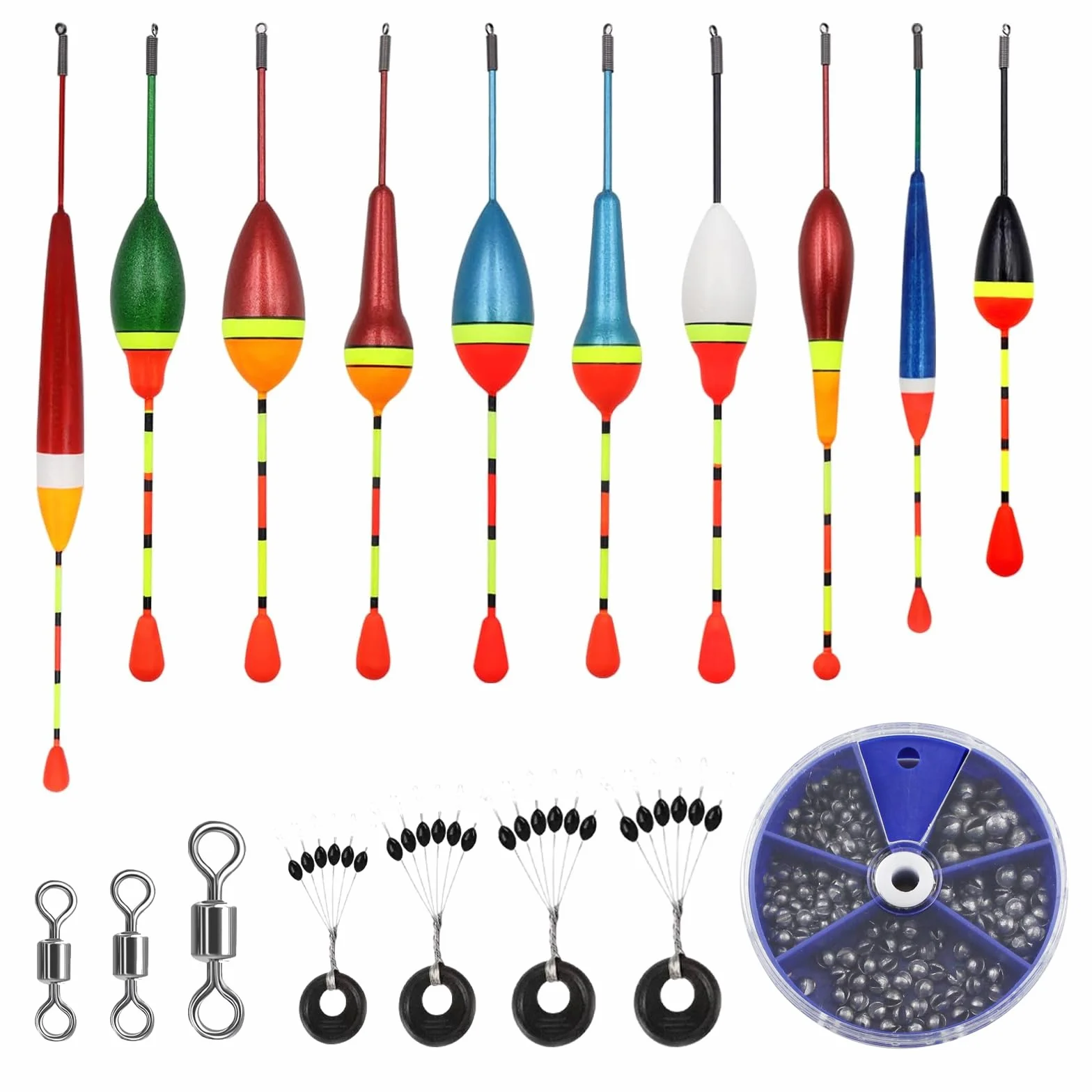 Kit de Pesca 205 Piezas Plomada Flotadores Accesorios Lago Mar