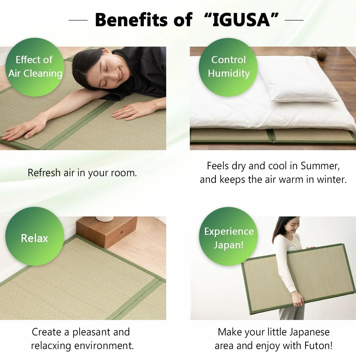 EMOOR Esterilla Tatami Japonesa 90 x 200 cm Hierba Natural (Sin Teñir), Colchón Igusa Plegable Dormir en el Suelo Colchón Futón Japonés Meditación Yoga Zen