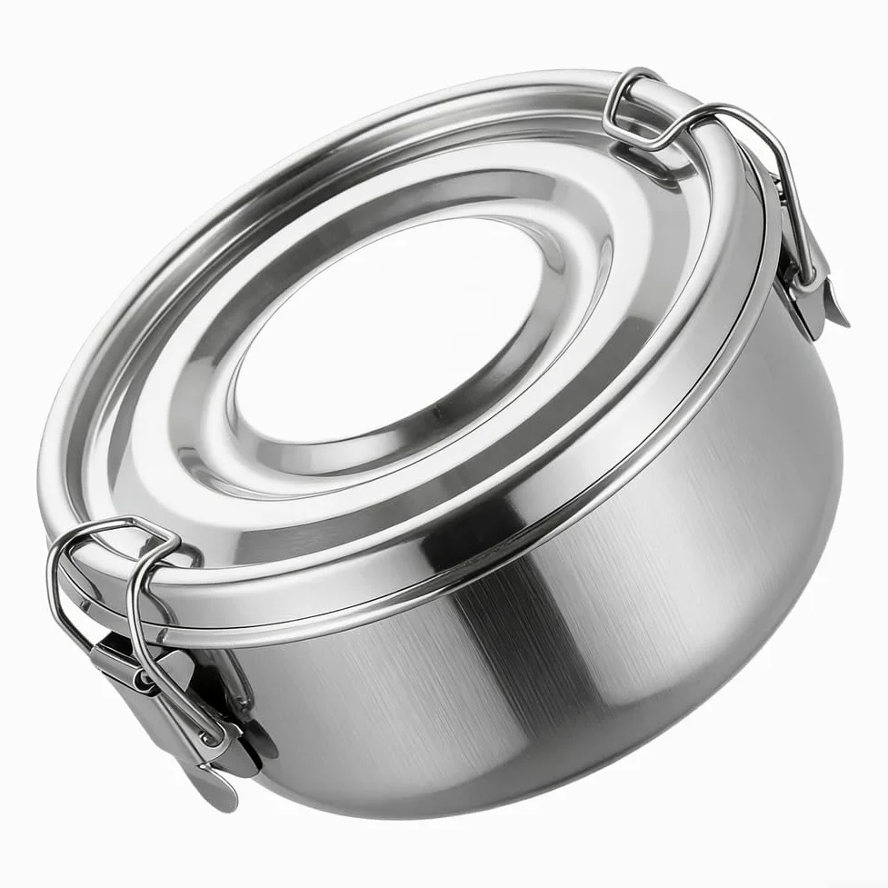 Cuenco de arroz de acero inoxidable 304 con tapa y hebilla, olla de vapor hermética para congelar alimentos, utensilios de cocina de larga duración, 1 pieza (juego de seis piezas)