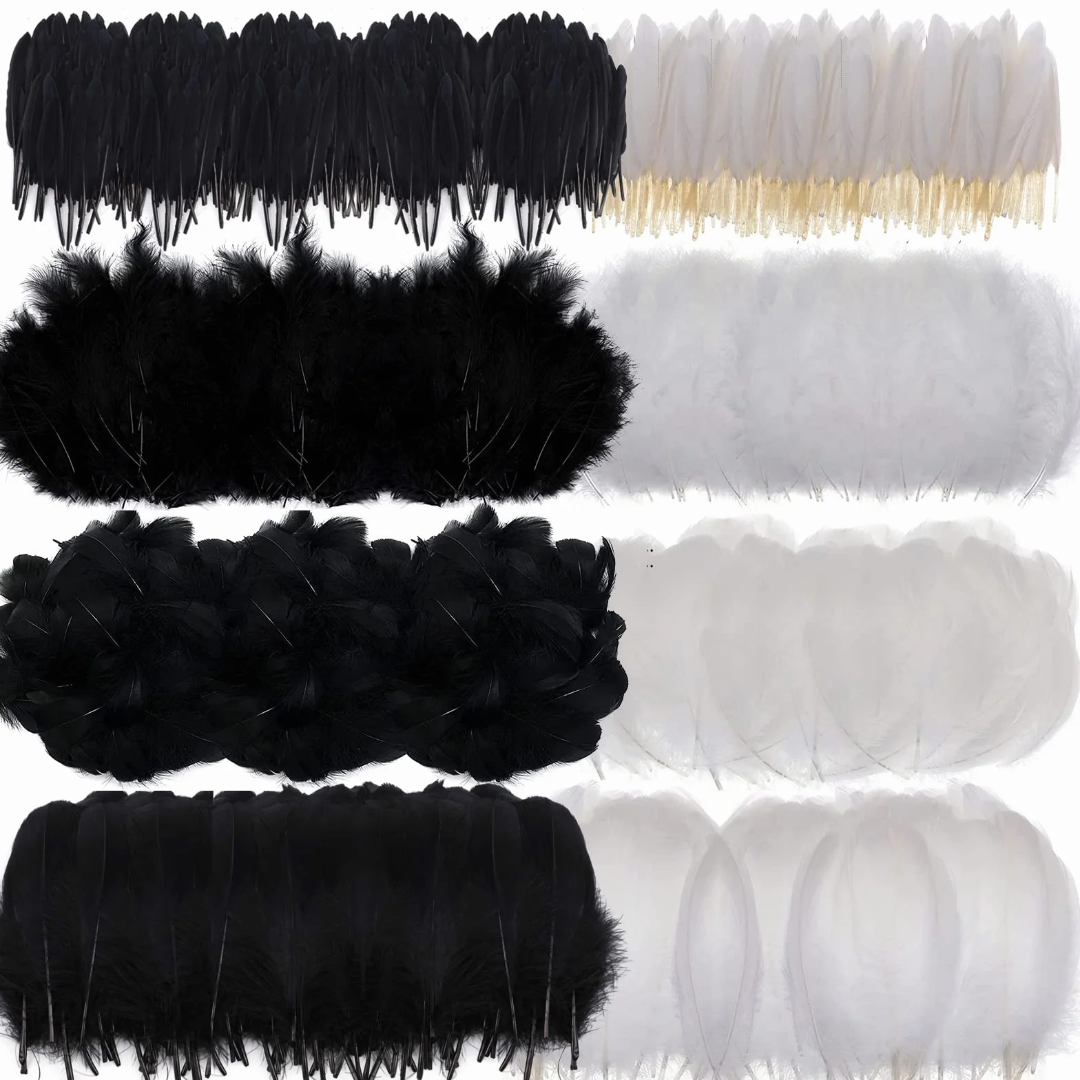 MWOOT 400 Piezas Plumas Decoracion Manualidades, 8-15cm Plumas Negras Blancas para Bricolaje Atrapasueños Pascua de Resurrección Corona de Navidad Carnaval Boda Decoración， Crafts DIY Feather