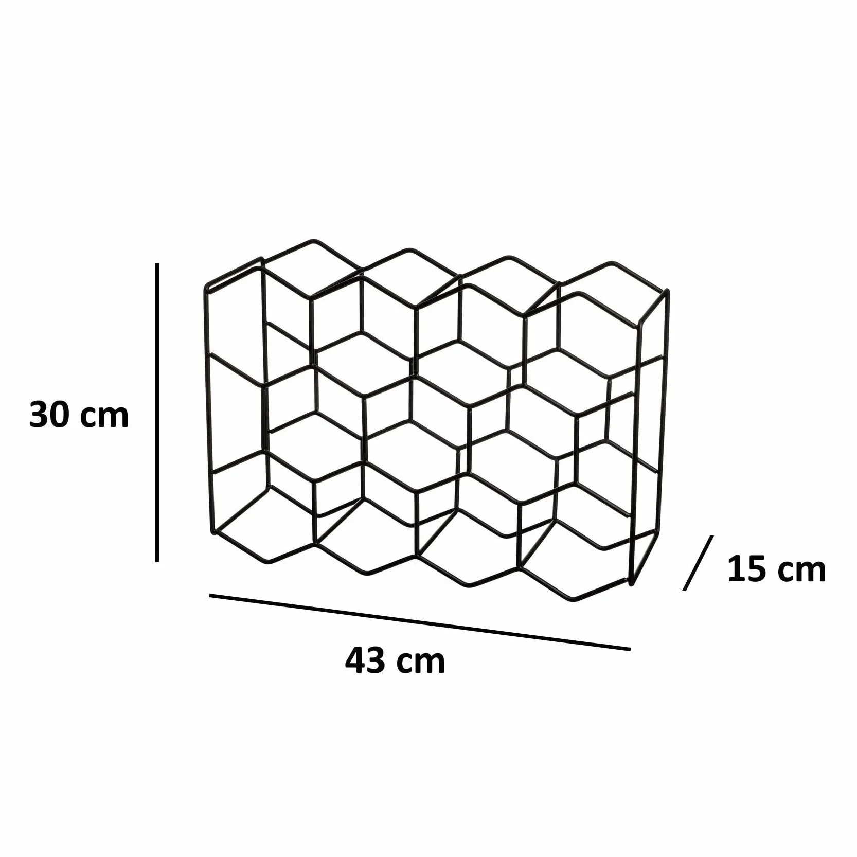 Botellero de vino para 14 botellas metal negro 43x30 cm hexagonal panal