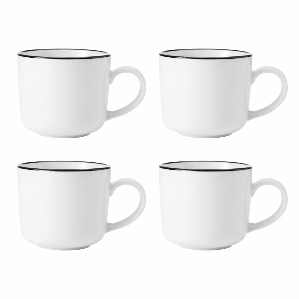 Mikasa Limestone Juego de Tazas de Porcelana, 4x Tazas de Porcelana con Borde Negro para Té y Café, 360ml| En Caja de Regalo y Aptas para Lavavajillas