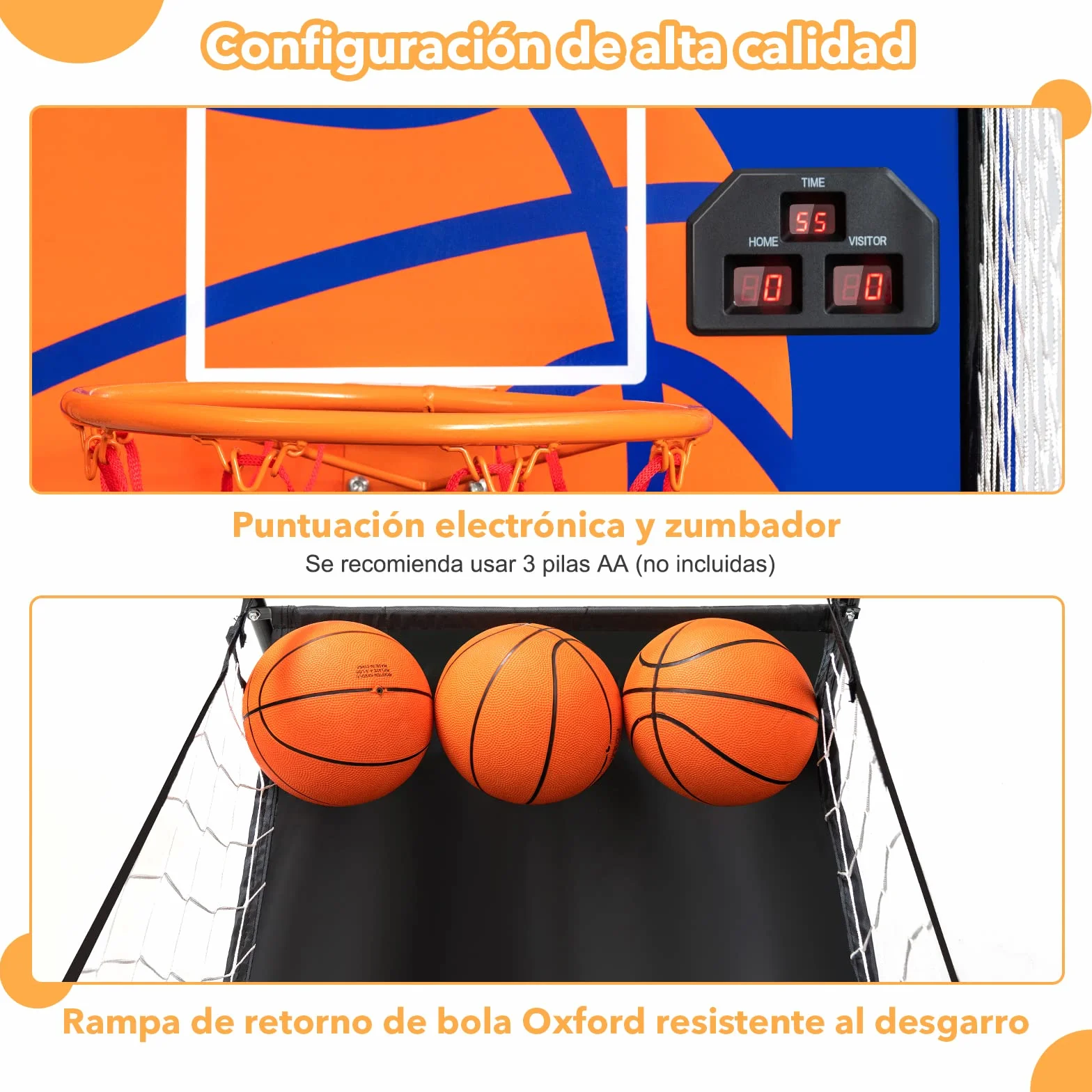 COSTWAY Juego de Canastas de Baloncesto Portátil Plegable con Marcador Electrónico y Compresor, 3 Pelotas, 208 x 62 x 207 cm